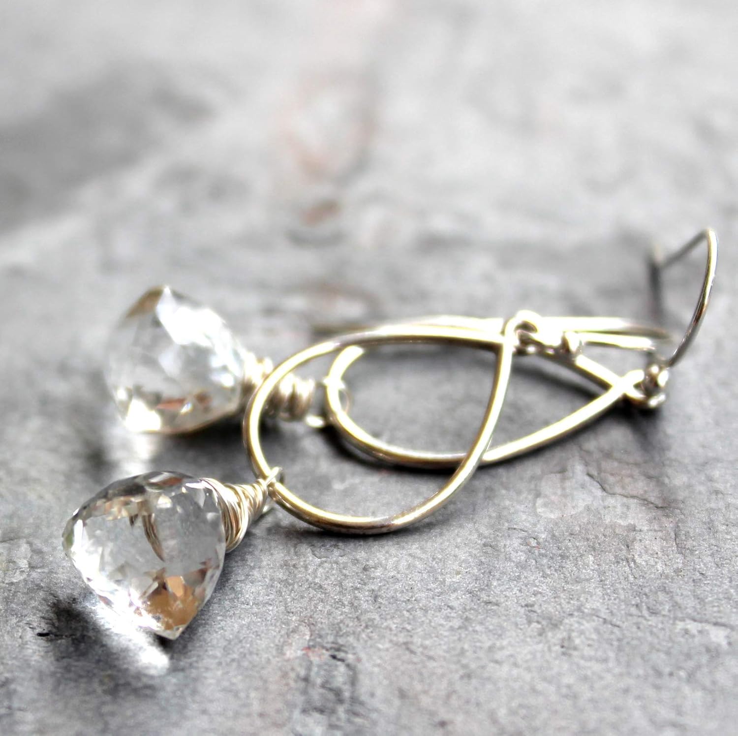 Chunky Statement Crystal Quartz Earrings Sterling Silver Dangling Trilliant Teardrop Pyramids - Image 5