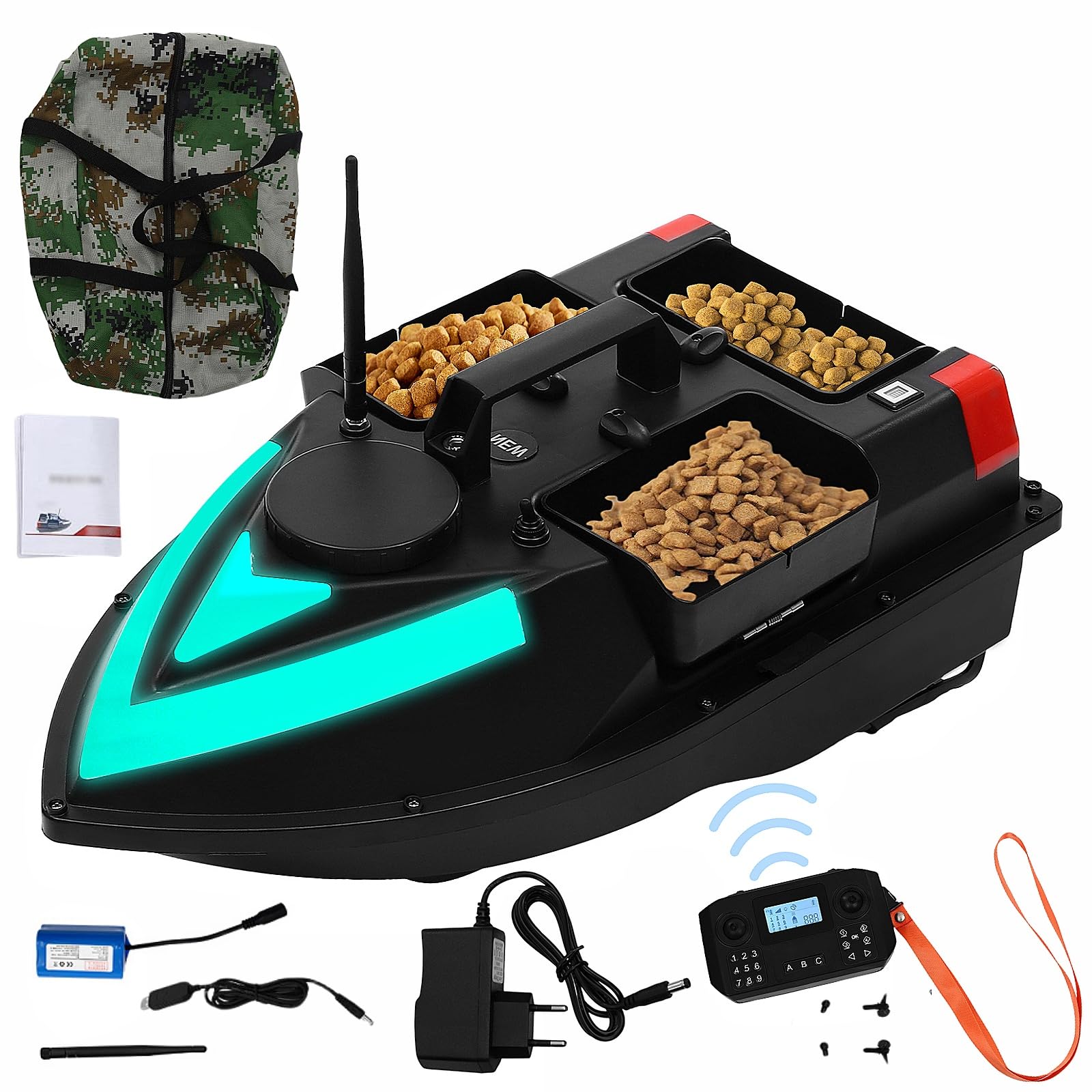 Bateau Appât Télécommandé 500m Pour Pêche Au Feeder - Batterie Lithium 5200mAh, Charge 1.5kg Bateau Appât Télécommandé 500m Pour Pêche Au Feeder - Batterie Lithium 5200mAh, Charge 1.5kg