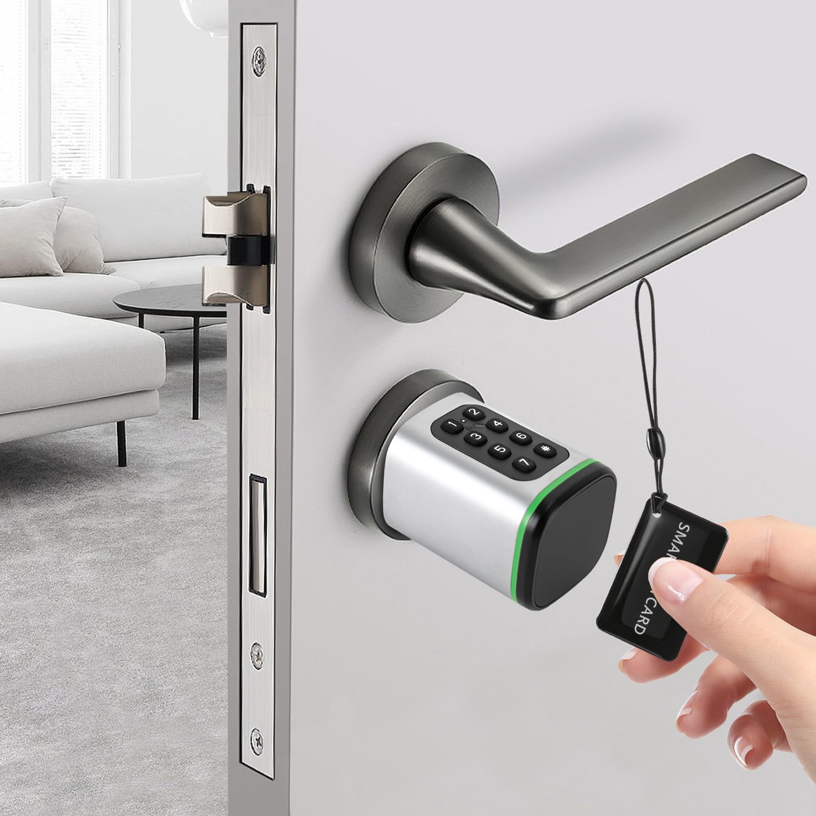Elektronisches Türschloss, IP5X Smart Türschloss mit Smart Keycards & Rückstellkarte, Karte/Schlüssel/Code-Entriegelung, Elektrisches Türschloss von 1,4-1,8in Türplatten Erfüllen Kann (Weiß)