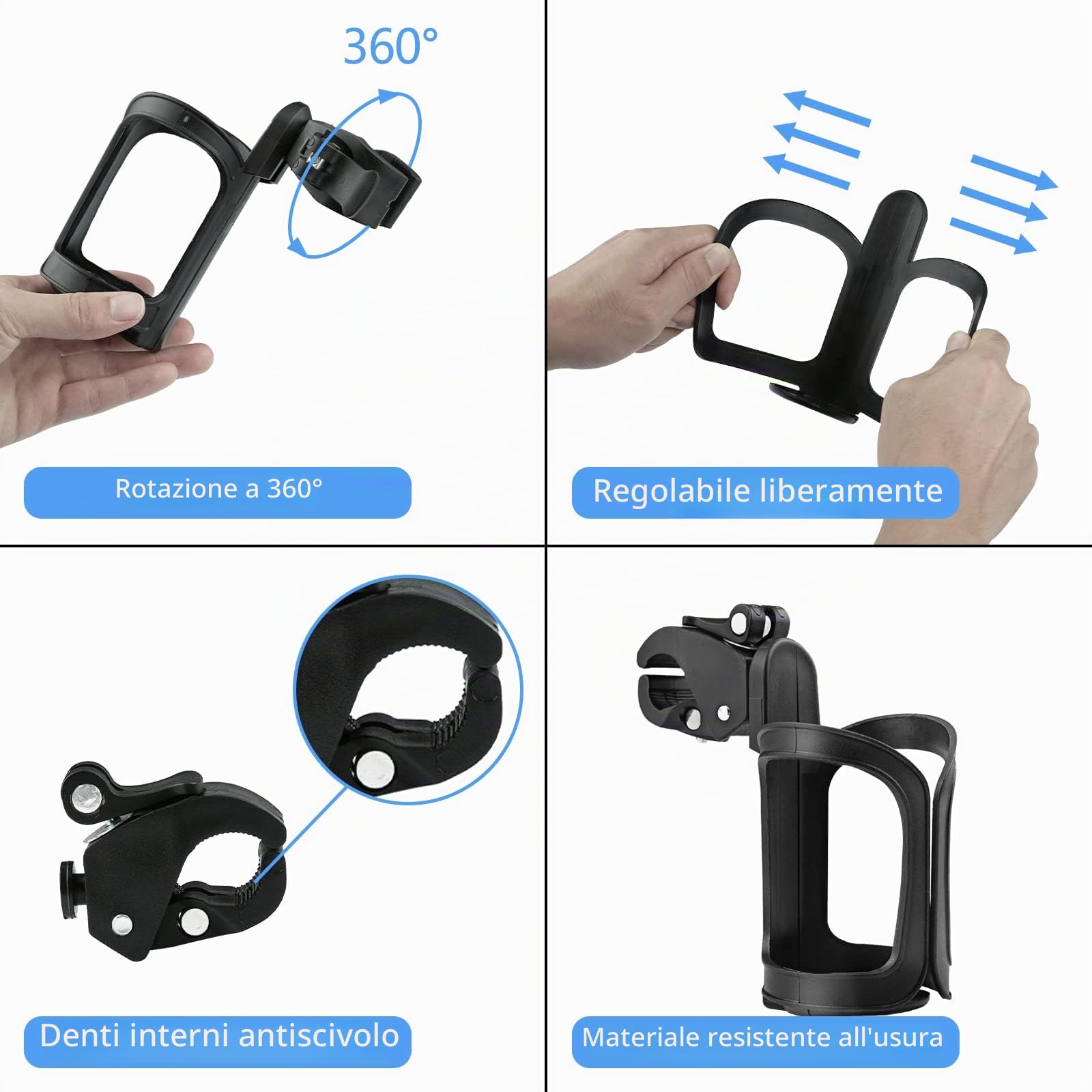 Gvolatee 2 Pcs Portabicchieri per Passeggino Universale, Regolabile Rotante a 360 Portabibite, Porta Borraccia Bici, Porta Biberon Sedia a Rotelle, per Bicicletta, Trolley, Mountain Bike (Nero)