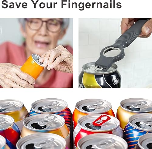 Miniatura 9 de DUNLAGUE Abrelatas de soda y abrebotellas de cerveza con mango de silicona de 4.2 pulgadas de largo, abridor de pestañas para uñas largas, abridor