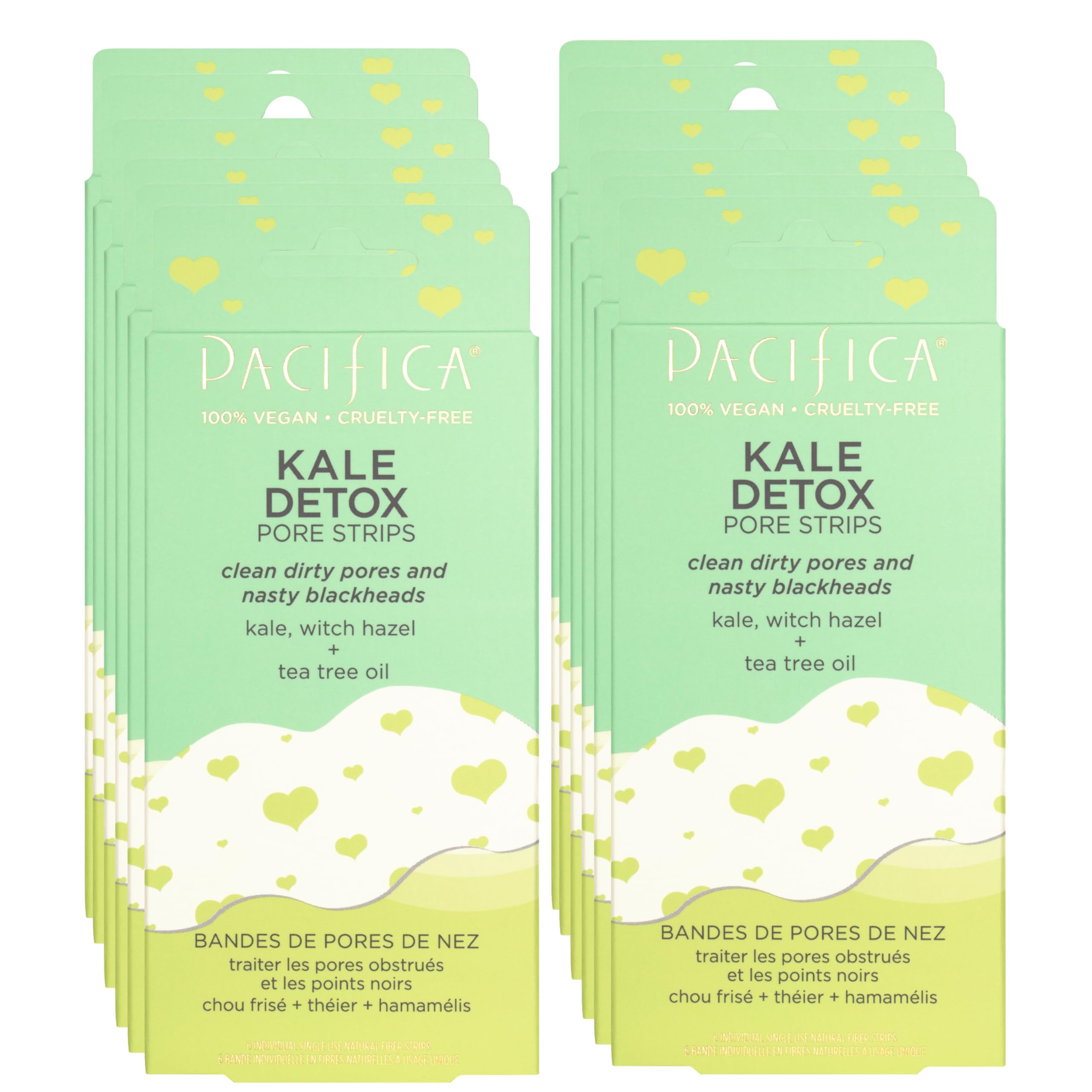 Pacifica - Blackhead Remover Strips Nose Strips - 12-PACK Kale Detox Skin Care - Deep Pore Cleansing w/Instant Pore Unclogging - Oil-Free