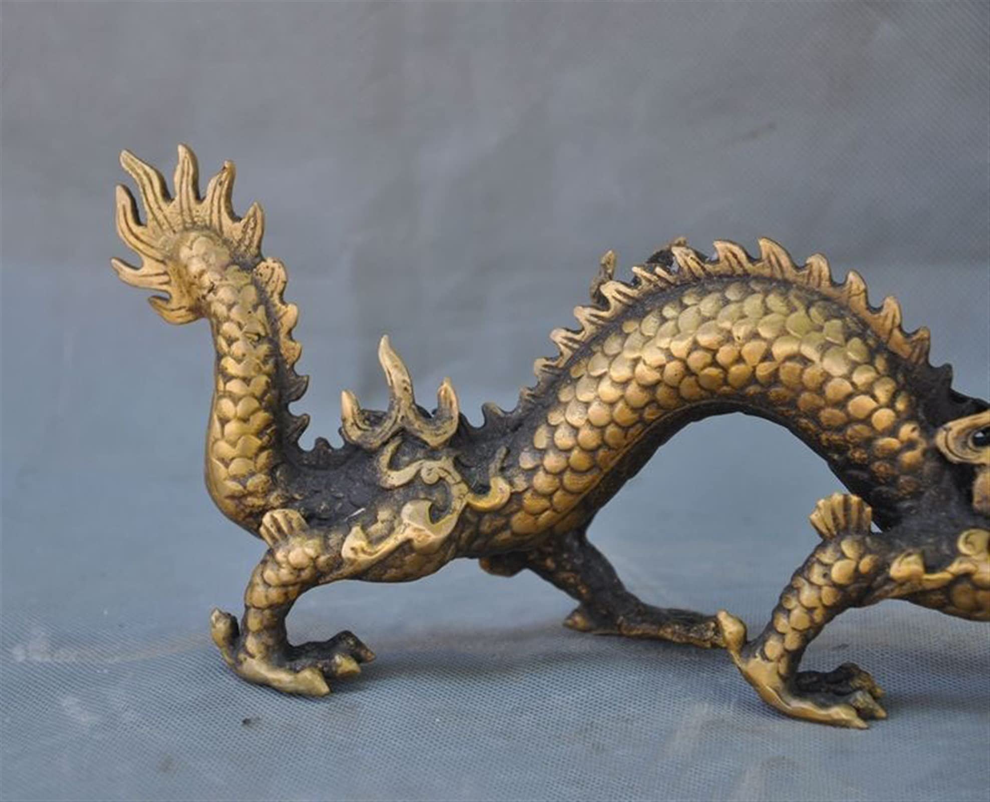 Decoración de la Boda 11 Pulgadas Feng Shui Latón Auspicioso éxito Dragón y Bestia Estatua Escultura Estatua de Escritorio
