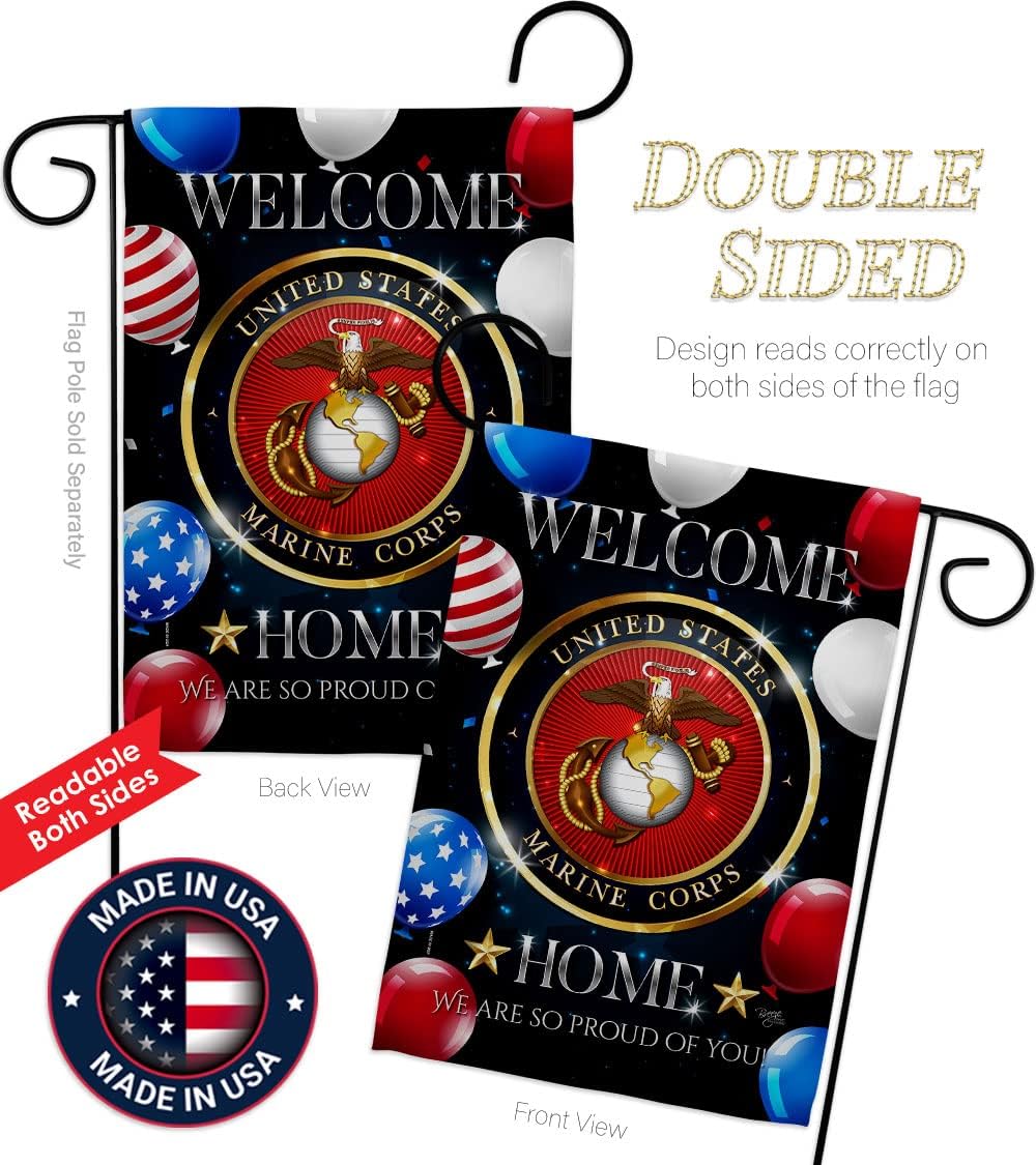 Welcome Home Marine Corp Garden Flag - Armed Forces Corps USMC Semper Fi United State American Military Veteran Retire Official - House Banner Small Yard Gift Double-Sided Made In USA 13 X 18.5