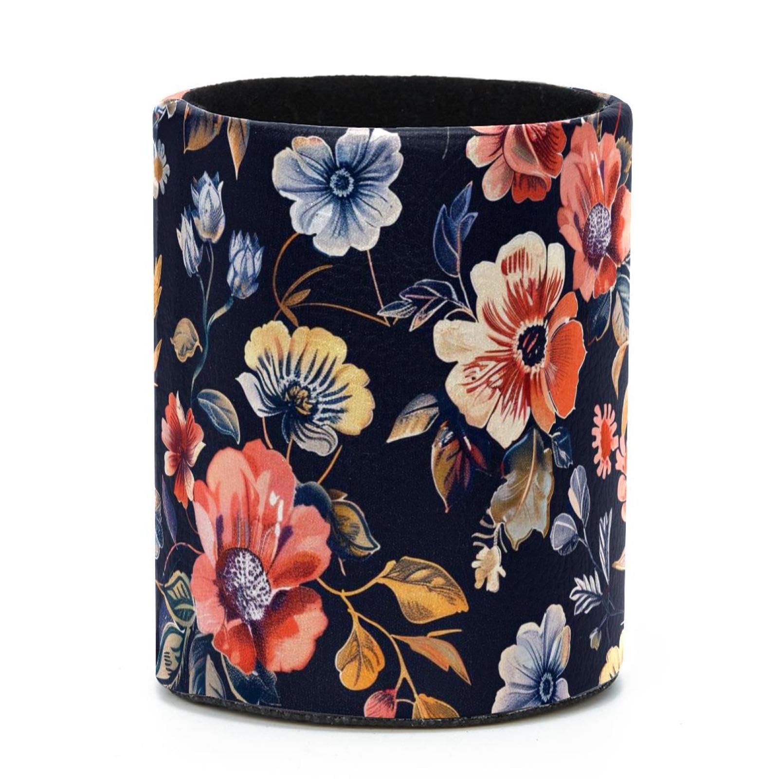 VAPOKF Round Pencil Holders for Desk, Flowers Pen Holders Pen Pot Makeup Brushes Storage Desktop Stationery Supplies Organiser for Home Office