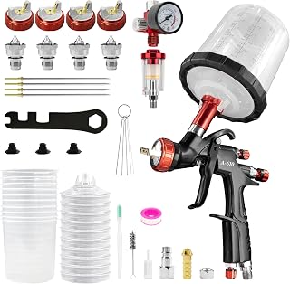 A610 LVLP Spray Gun Premium Kit, with 1.3/1.5/1.7/2.0mm 4 Nozzles & Accessories, 10x 650ml Disposable Paint Cups, Automotive Paint Gun for Furniture, Fence, Varnish&Top Coat