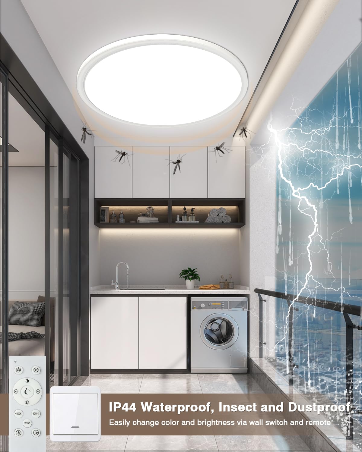 Bowfar Plafonnier LED, 36W Rond Luminaire Plafonnier avec télécommande, intensité 3000K-6500K, Lampe de salle de bain ultra fine 2,5cm, Lampe LED Chambre pour Salon Chambre d'enfant Cuisine Ø39cm