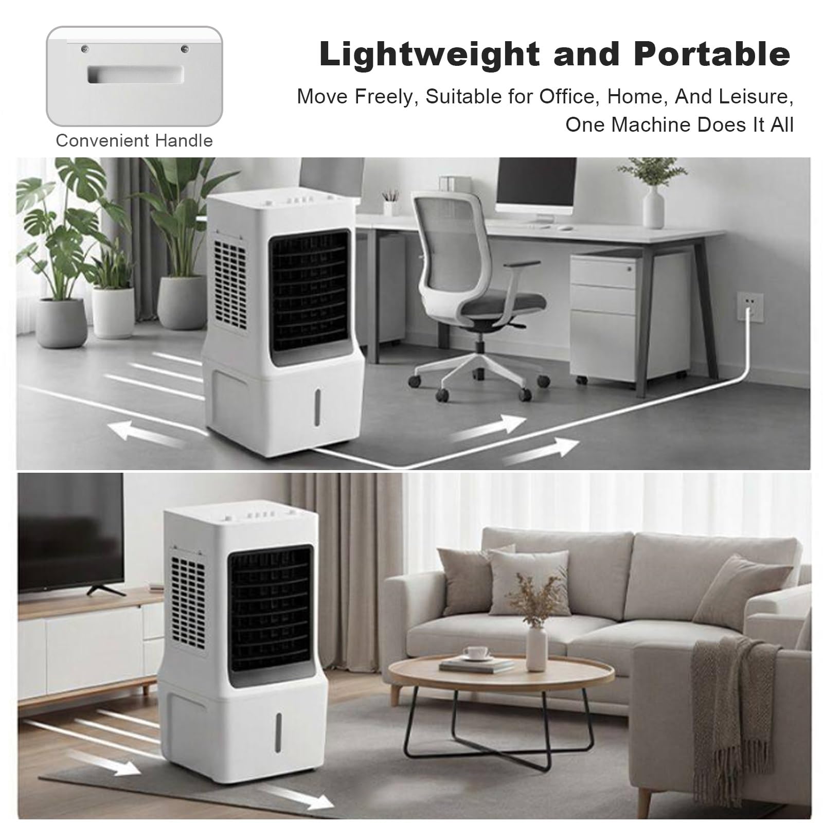 Condizionatore Portatile, Raffrescatore Evaporativo Silenzioso con 3 Velocità, Ventilatore di Raffreddamento Oscillante a 60° con Maniglia per Casa e Ufficio