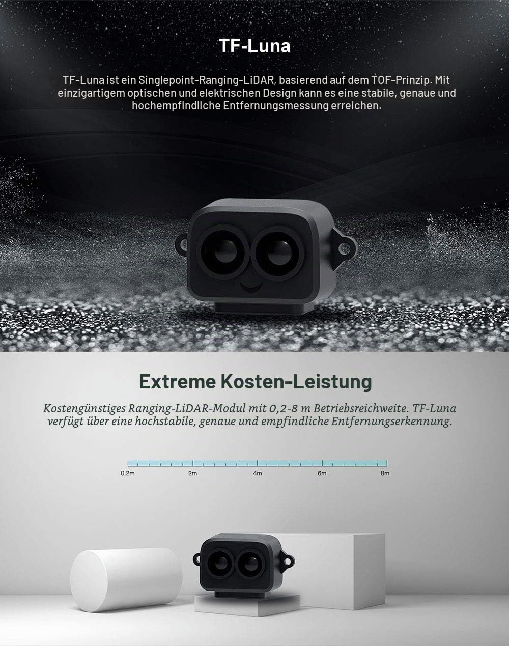 SmartFly Info TF-Luna Lidar-Sensor 0,1–8 m Kurzstreckenentfernung, Einpunkt-Rangefinder-Modul, UART/I2C, kompatibel mit Pixhawk, Arduino und Raspberry Pi für Drohne/Roboter Hindernisvermeidung