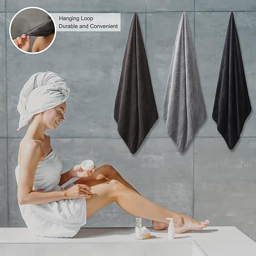 Miniatura 6 de Juego de 4 toallas de baño de gran tamaño de 35 x 70 pulgadas, toallas de baño extra grandes y suaves de 600 GSM, altamente absorbentes, de secado