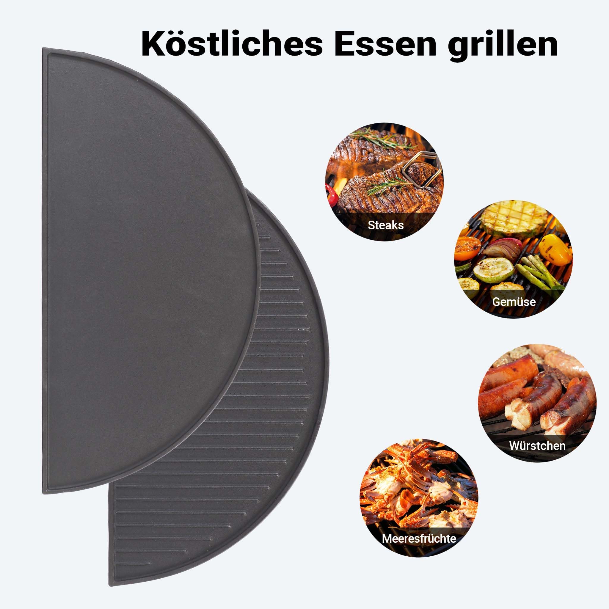 Wiltec Płyta grillowa zestaw 55 x 26,5 x 1,5 cm z żeliwa i powłoką emaliową 2 szt., ruszt do grilla półokrągły, na ognisko, grilla i węgiel