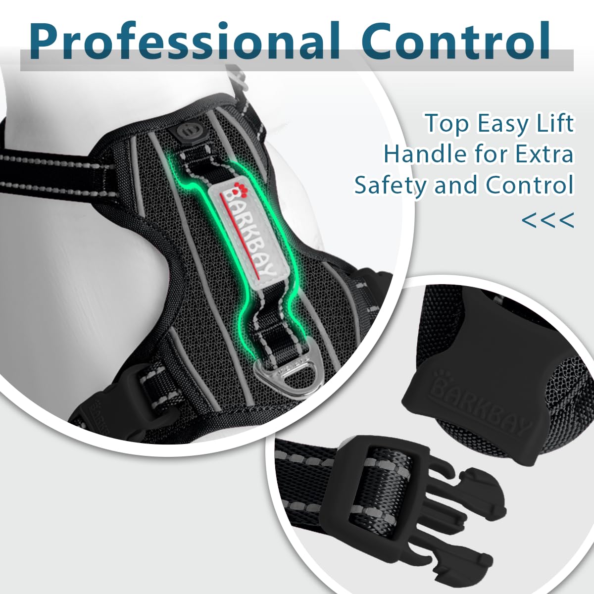BARKBAY Dog Harness No Pull with ID Tag Pocket - Heavy Duty, Reflective, Easy Control for Large Dogs(Black,M) - image 7