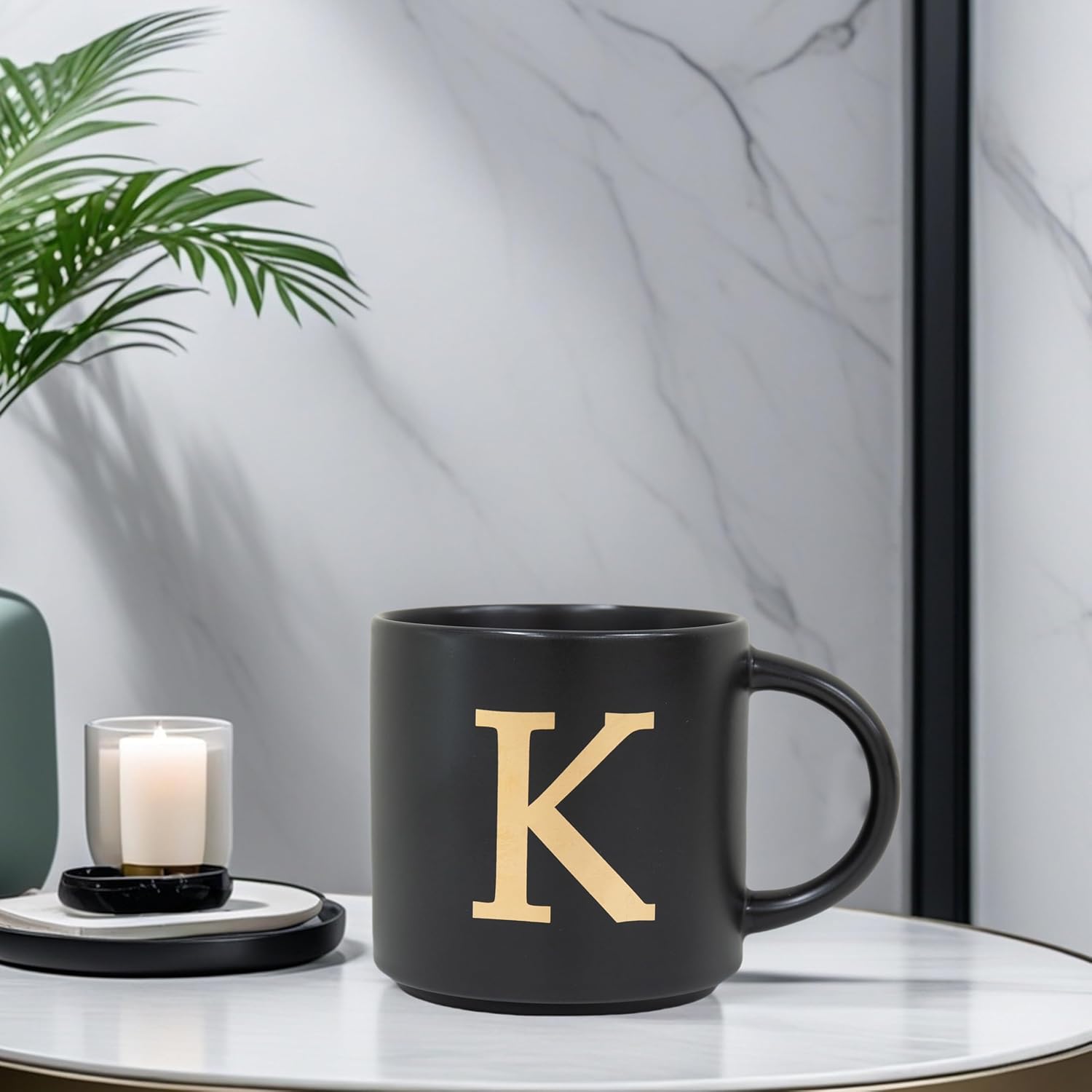COLLECTIVE HOME - Monogram Ceramic Mugs, 15 oz Golden Initial Black Coffee Cups, Elegant Alphabet Tea Mugs, Elegant Personalized Mug with Gift Box, Unique Mug with Double Side Capital Lette (K) - Image 4