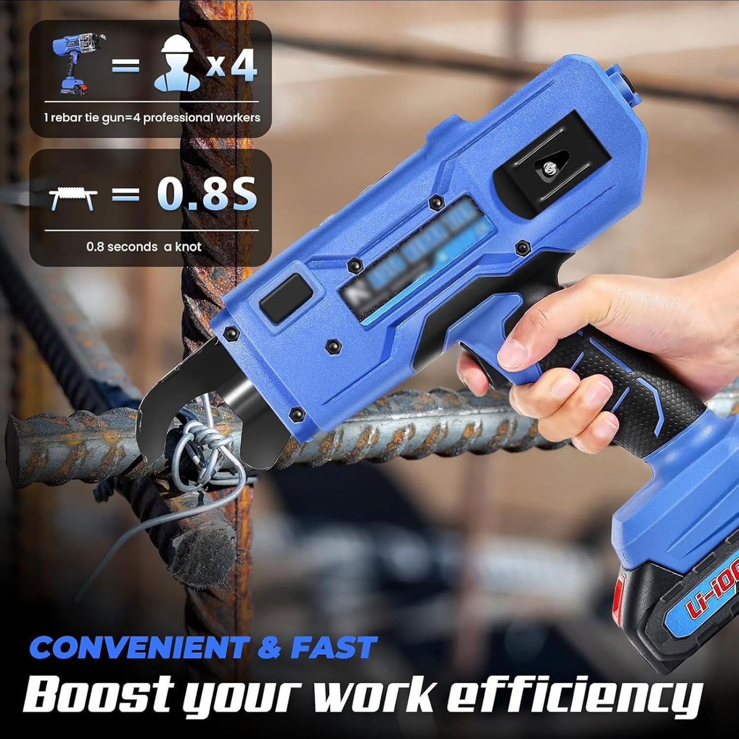 Pistola de amarre automática de barras de refuerzo, rango de agrupación de 8 a 32 mm, ajuste de 9 velocidades, funciona con batería de litio con 2 baterías de 5200 mAh para obras de construcción