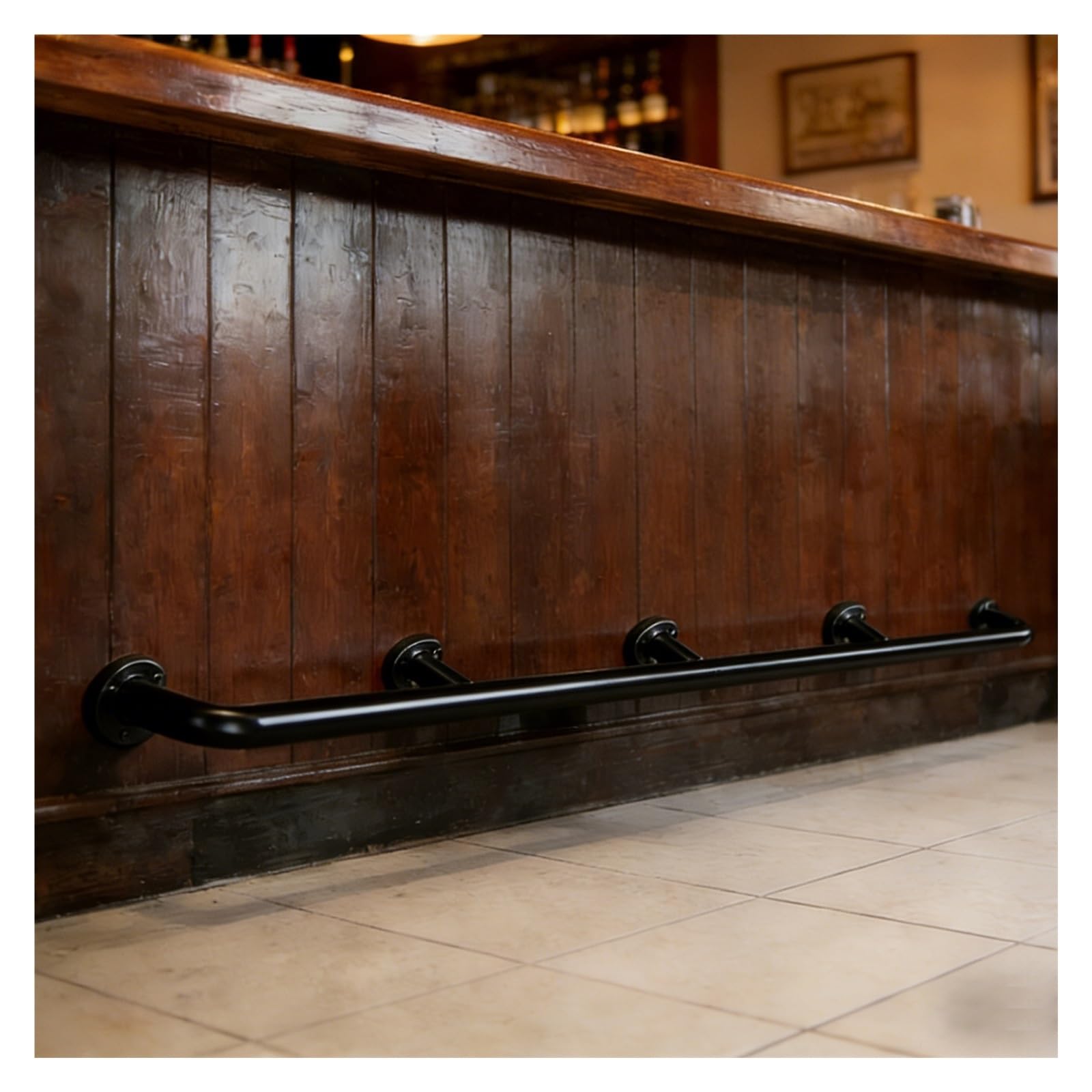 IvyLoutish Stainless Steel Bar Foot Railing Kit - Wall Mount Bracket & Footrest Pole, 220cm (7.2ft) Black Counter Leg Rail for Home, Kitchen, Pub & Restaurant Use