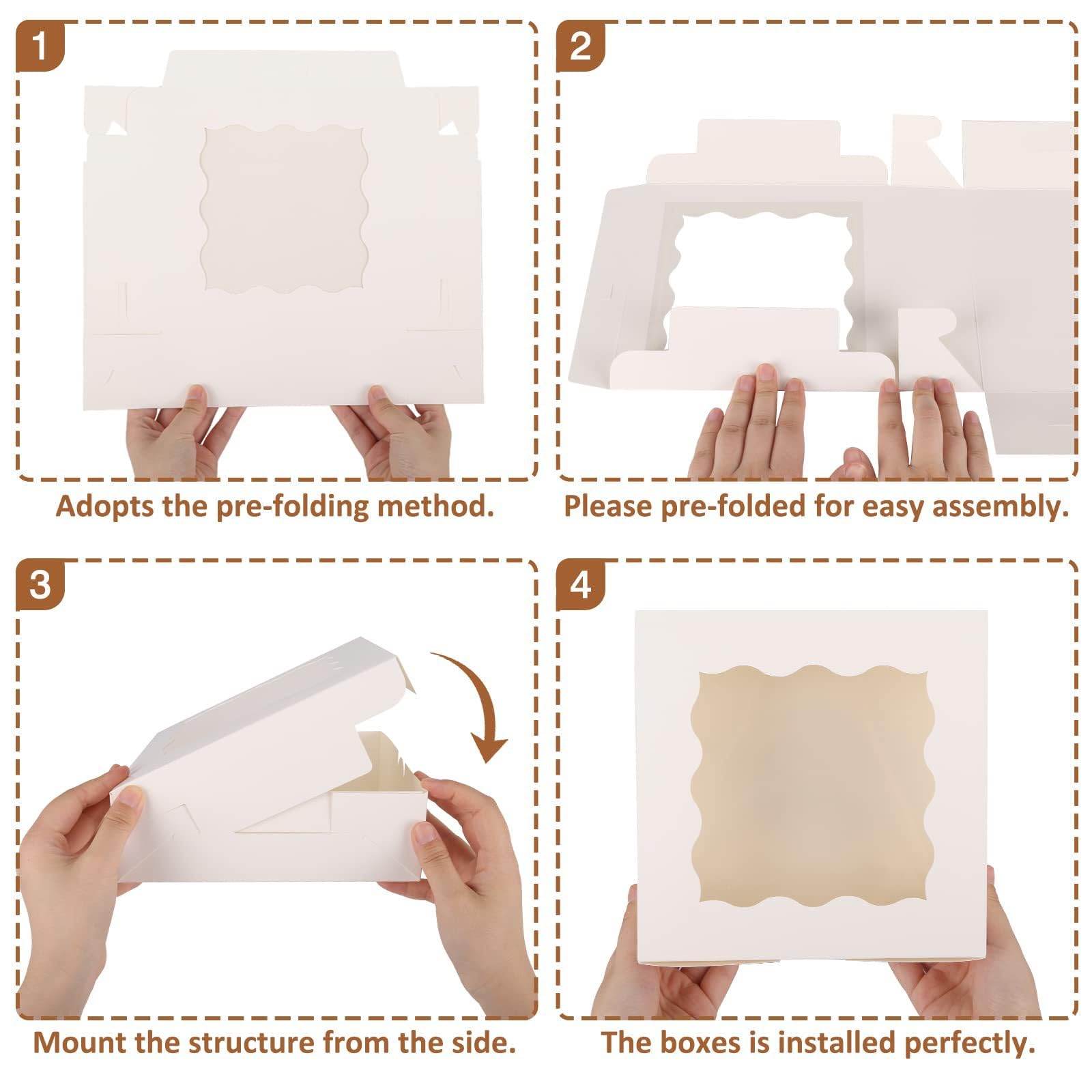 SmilerSmile 24 cajas para tartas de 8 pulgadas con ventana, caja de panadería, recipientes desechables para pasteles para pasteles, galletas, pasteles, cupcakes (blanco)