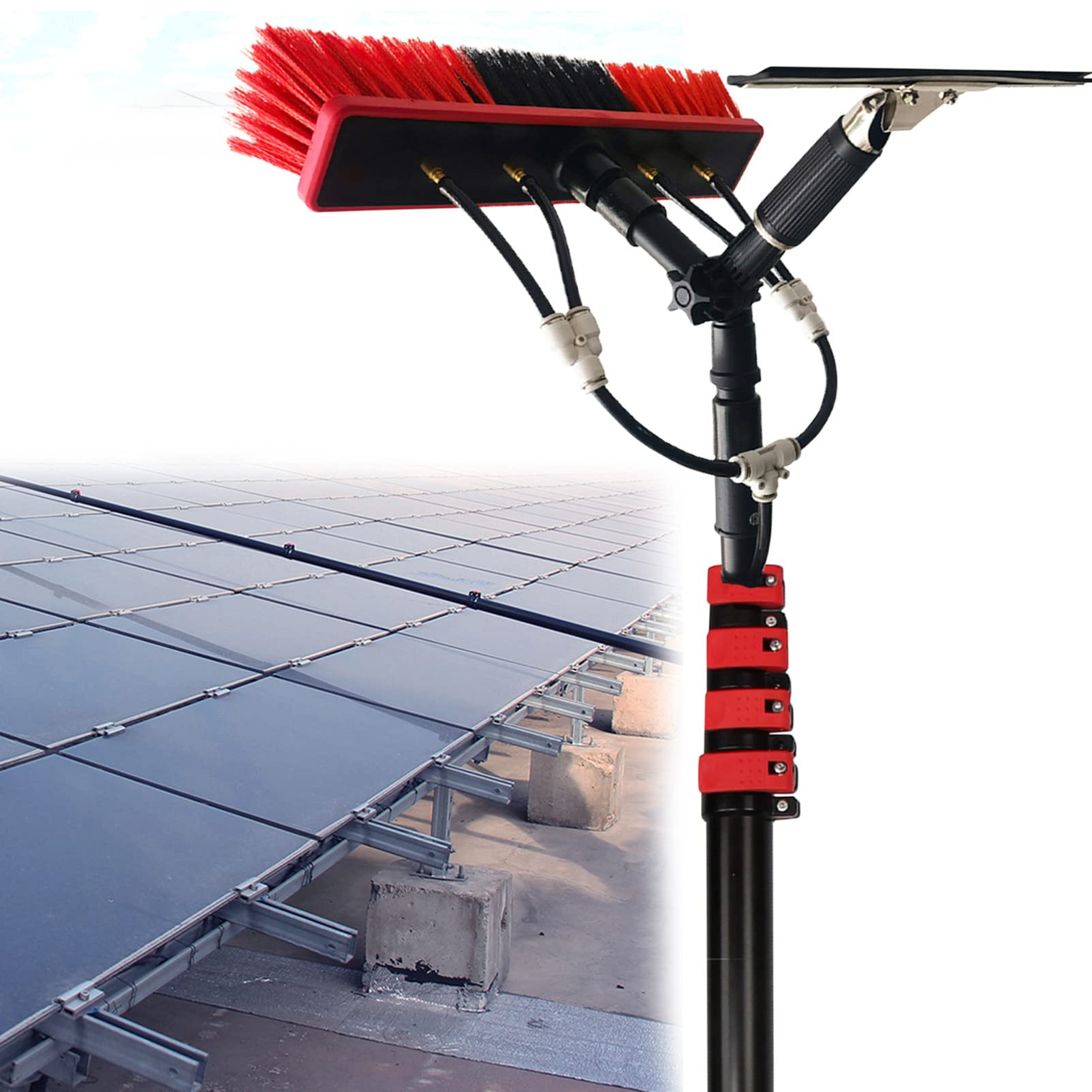 Aioneer Water Fed Pole Kit, Water Fed Cleaning Brush, Extendable Telescopic Pole Water Fed Brush Spray Washer For Window Glass/Solar Panel,36Ft/10.8M-30FT/9M