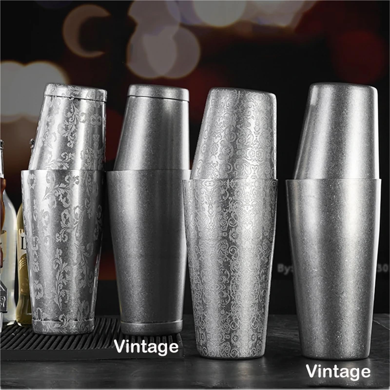 Kit de préparation de Cocktails, Outil de Barman, Shaker à Cocktail Boston 2 pièces avec Motif gravé, Ensemble de Shaker à Cocktail en étain - Ensemble de Cocktails 800 ML et 500 ML(Leaf)