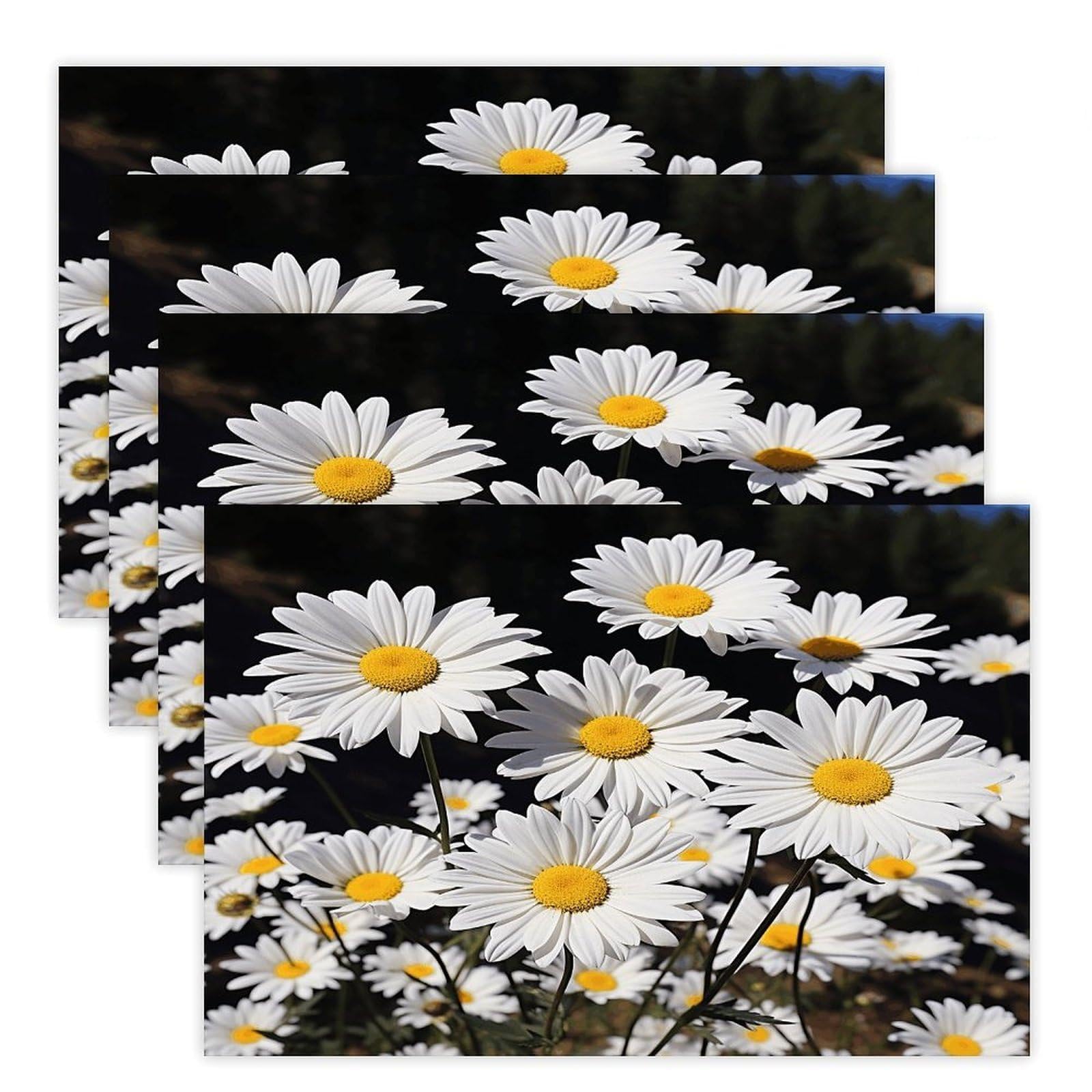White Daisy Placemats Non-Slip Heat Resistant Table Mats Flax Washable Cloth Place Mats Easy to Clean Premium Placemat for Kitchen Dining Table Decor Party Outdoor