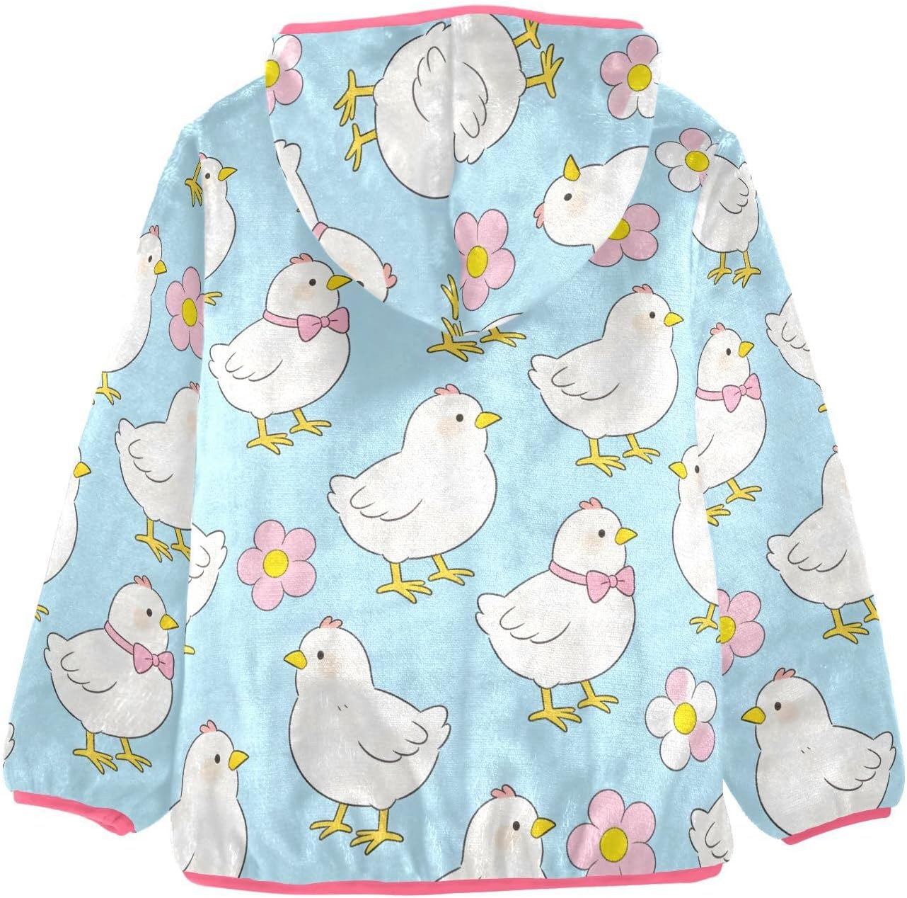 Girls Hoodie Outfit Chicken Pink Bow Flower Pattern Zipper Sweatshirt Coat Fleece Jacket for Kids 3-10T