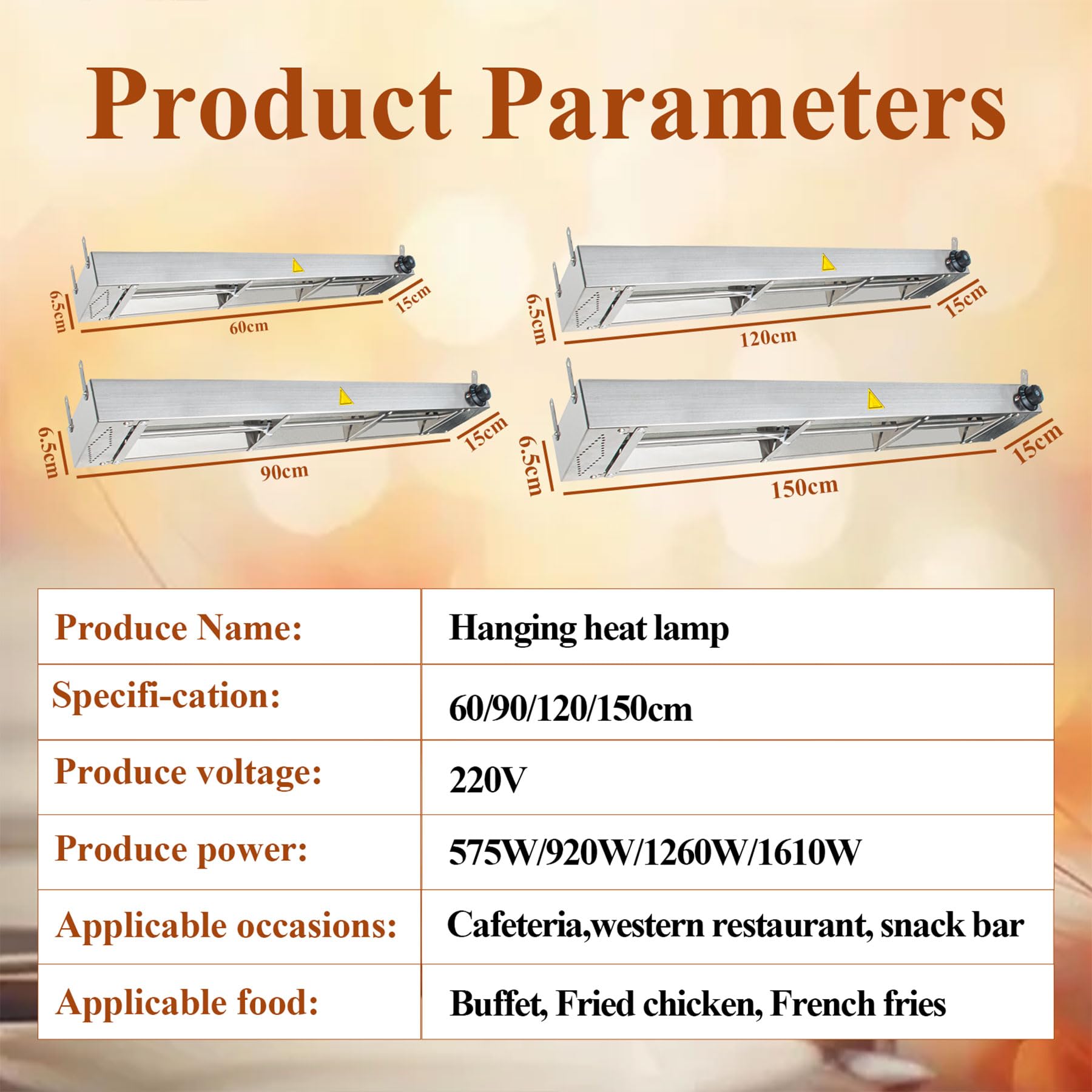 Lámpara de Calor de Alimentos Suspensión, Lámpara de Calentamiento Infrarrojo de Acero Inoxidable, Calentadores de Alimentos Comerciales para Cocina y Buffets, Temperatura Ajustable (1PC, 60cm)