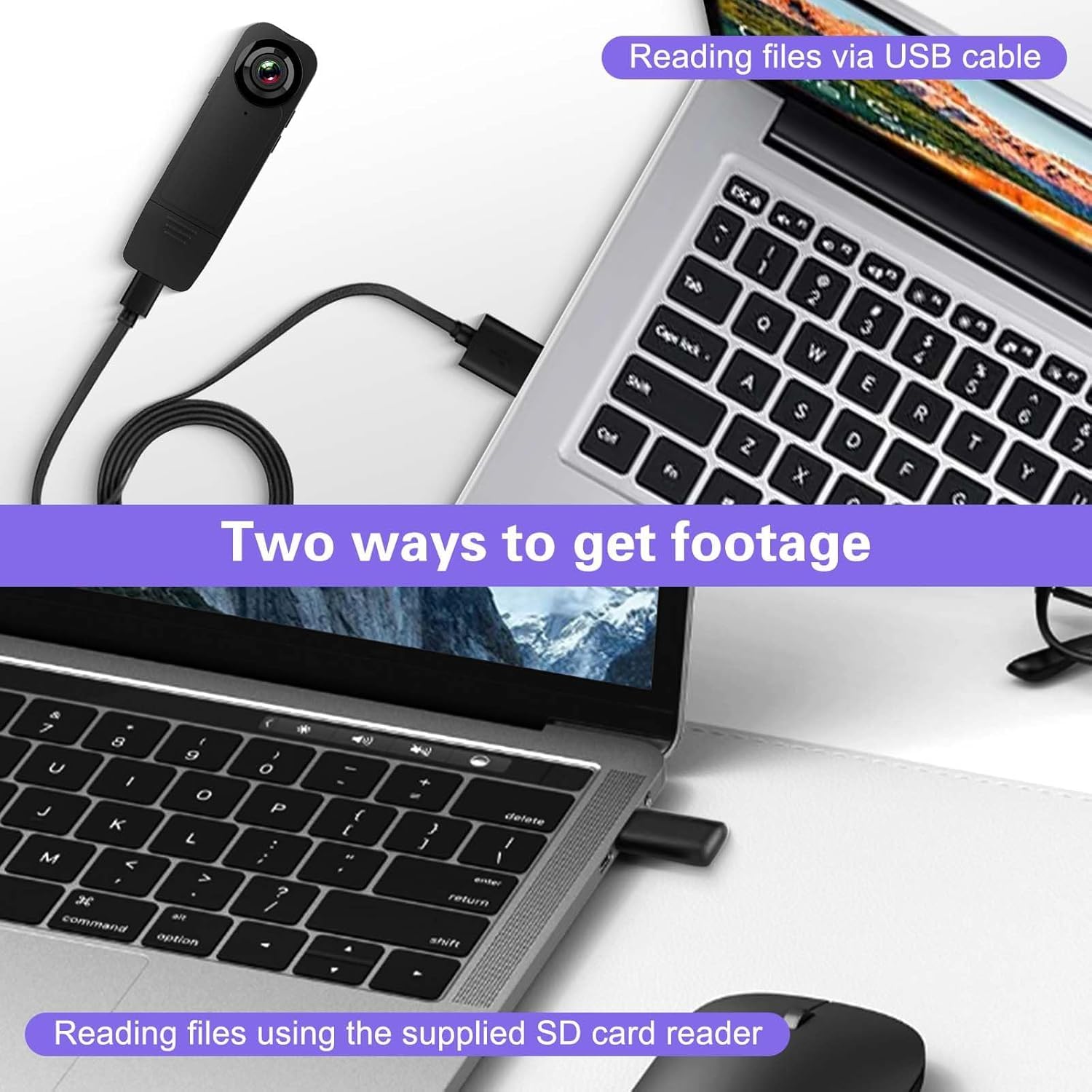 Mini caméra corporelle 1080p avec audio et vidéo avec carte mémoire de 64 Go de stockage en boucle pour la randonnée, la marche, les voyages
