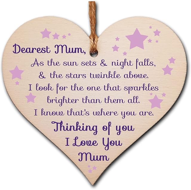 Handmade Wooden Hanging Heart Plaque Gift to remember Mum Loving Thoughtful Mother Keepsake