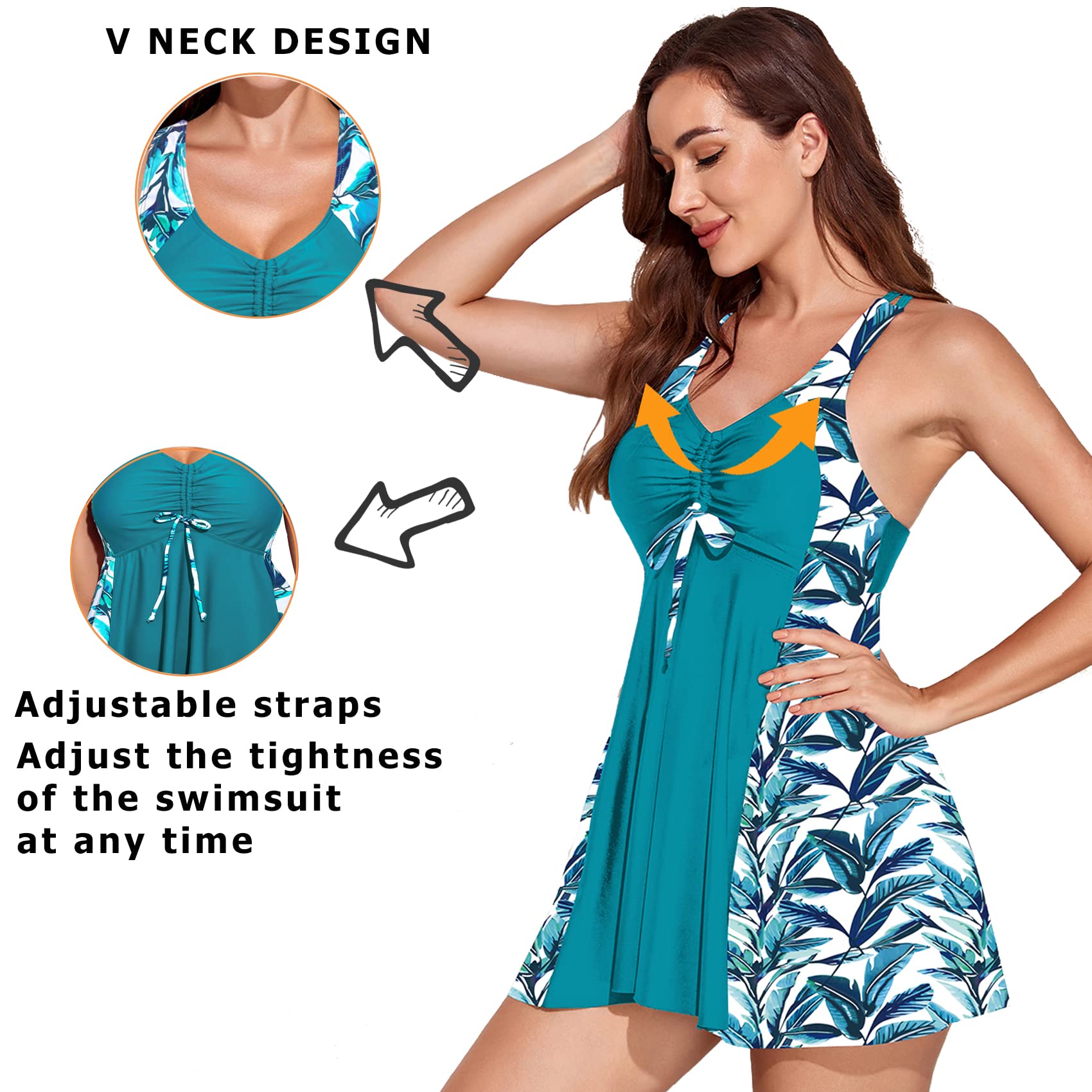 Tankini Donna Mare Costume da Bagno Due Pezzi Costumi Push Up Beachwear Push up Maglia Taglie Forti Boyshort