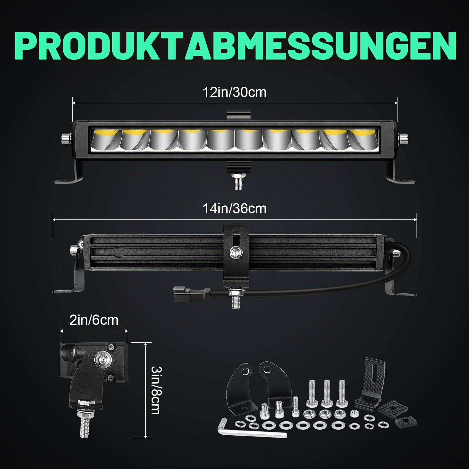 Willpower Led Lichtleiste Balken 12V 24V 12" 30W für Auto Offroad KFZ