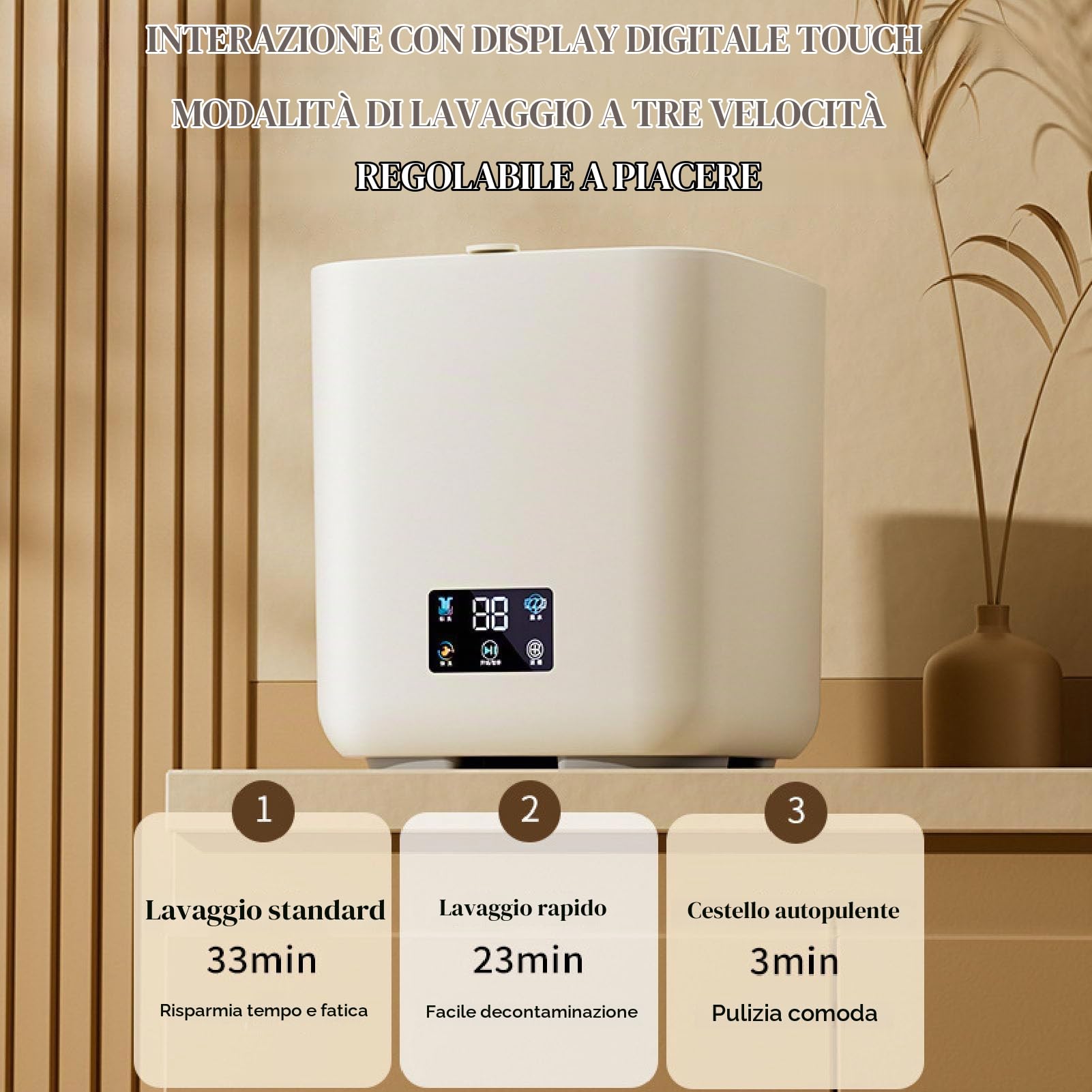 Piccola Lavatrice Completamente Automatica, Grande capacità di 7 Litri, Lavatrice Portatile con Centrifuga, Touch Screen LCD, Funzionamento Automatico (Beige)