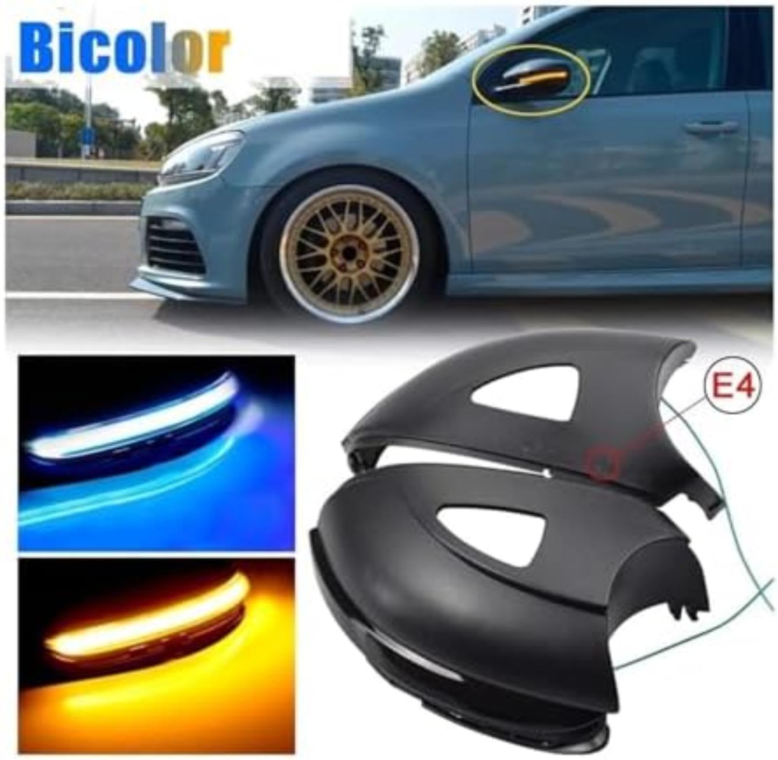 Dla Vw, dla Golfa 6 Mk6, dla Gti R32 2008-2012 dynamiczny włączony kierunkowskaz samochodowy lampka kontrolna migacza w lusterku wstecznym Wskaźnik lusterka (Blue (Blue Yellow Holes)