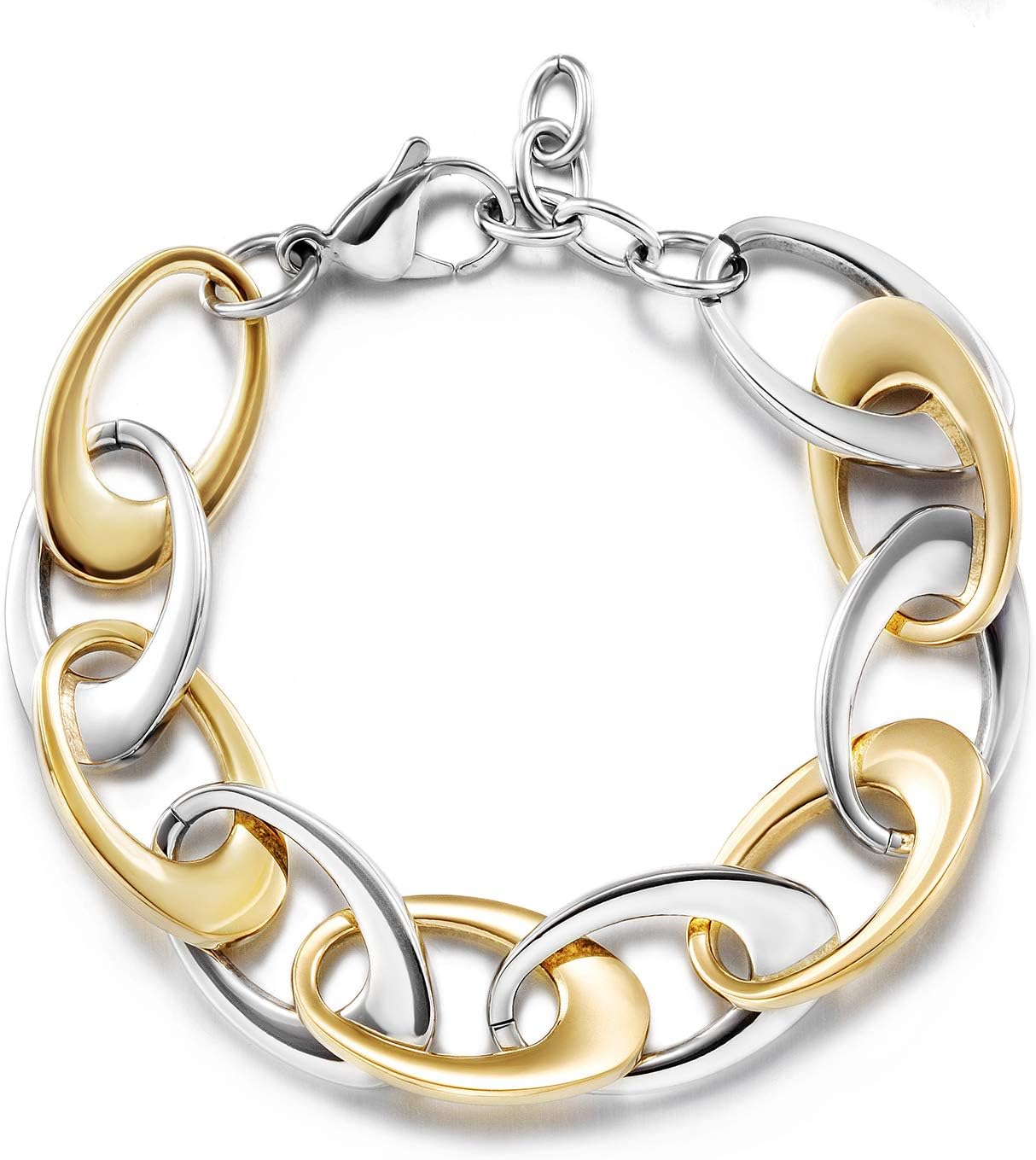 CIUNOFOR Link Bracelet Designer Brand Inspired Antique Women Jewelry, Wide Cuban Curb Link Bracelet, Stainless Steel Adjustable Chain, Fits 7.0”–9.0” Wrists