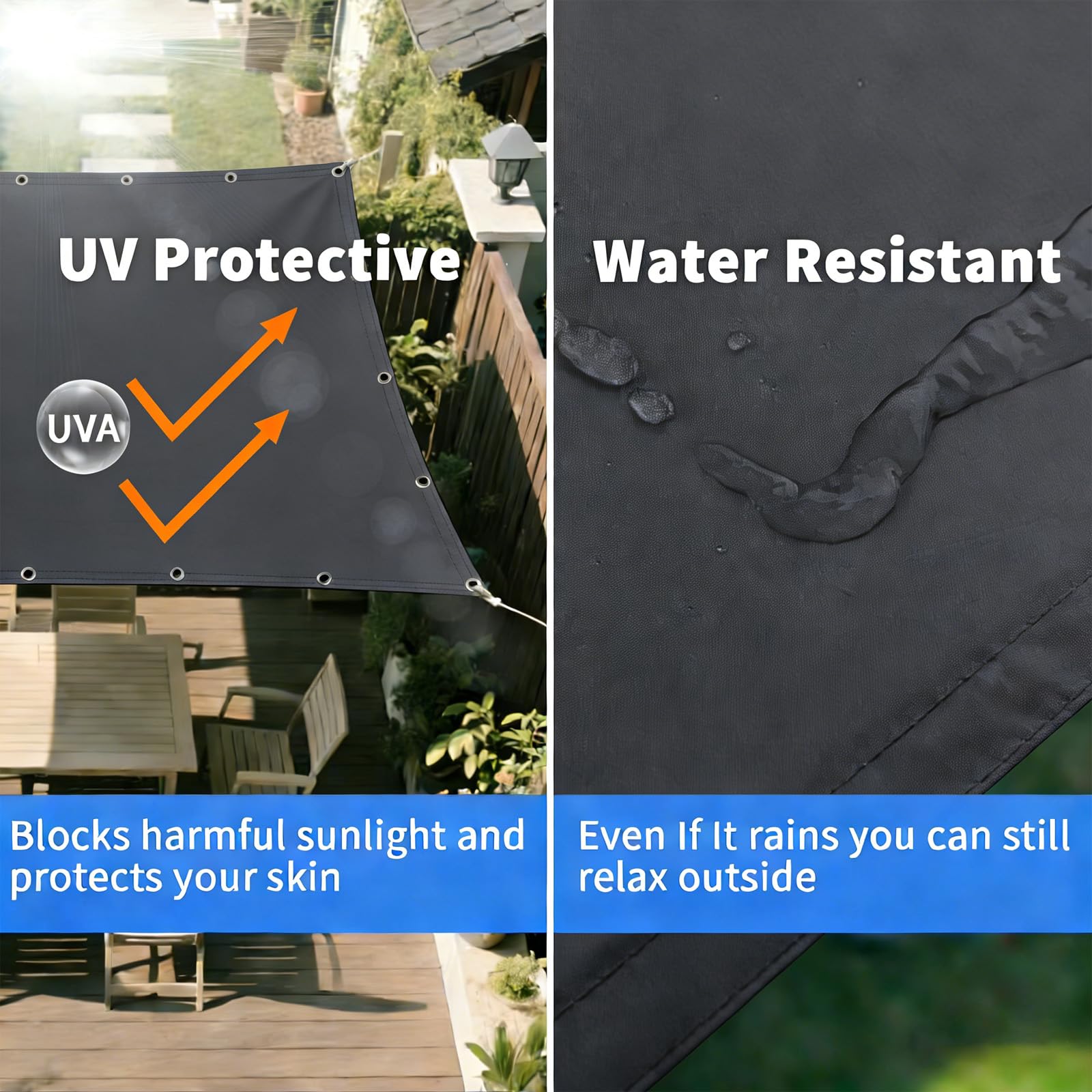 Vela Ombreggiante Impermeabile 5X5M Rettangolare Tenda da Sole per Esterno Telo Parasole con Fune e Occhiellato Protezione UV Tenda a Vela per Giardino Balcone Terrazz - Grigio scuro