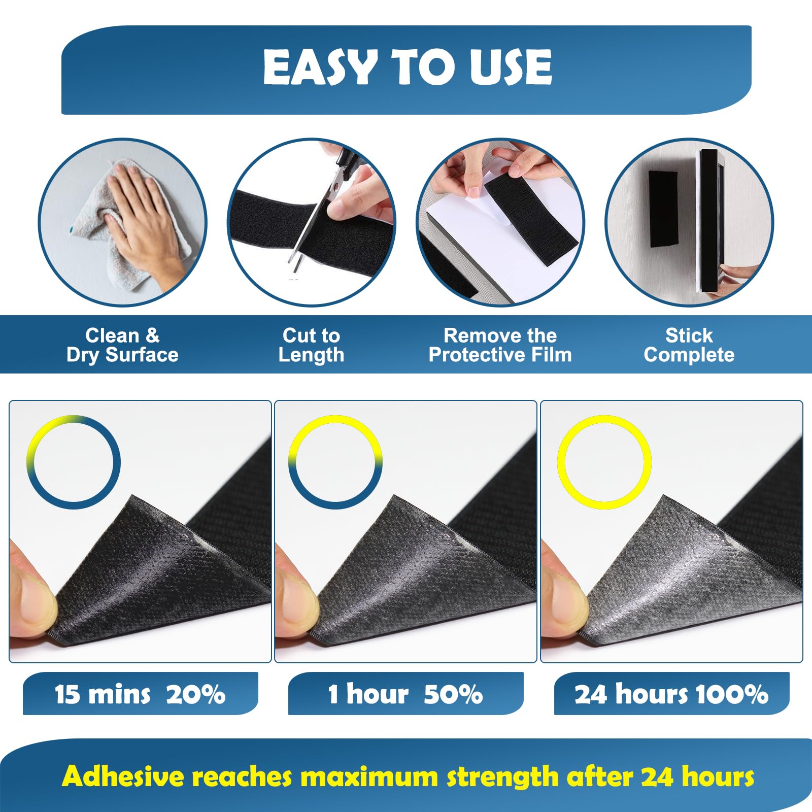 Feltro Adesivo Forte 50 mm x 5 m, Multifunzione Biadesivo per Tessuti per Uso Nnterno ed Esterno, Nero Nastro Biadesivo Extra Forte per Tessuti, Zanzariere, Moquette