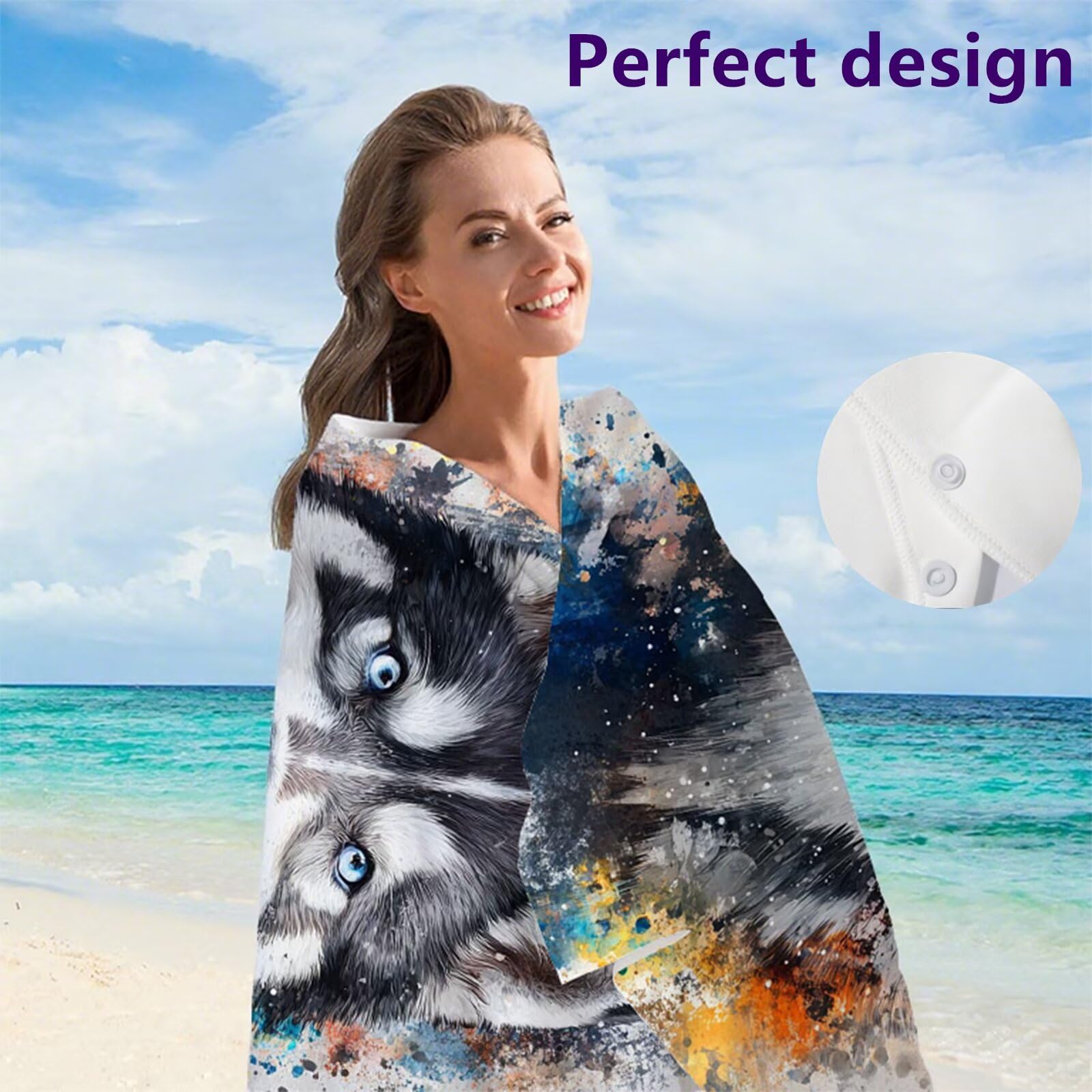 Ręcznik plażowy z mikrofibry 220 x 100 cm duże ręczniki kąpielowe, ręcznik plażowy bez piasku, chłonny lekki szybkoschnący ręcznik na siłownię, z torbą do jogi w podróży na siłownię (pies zwierzę) G1