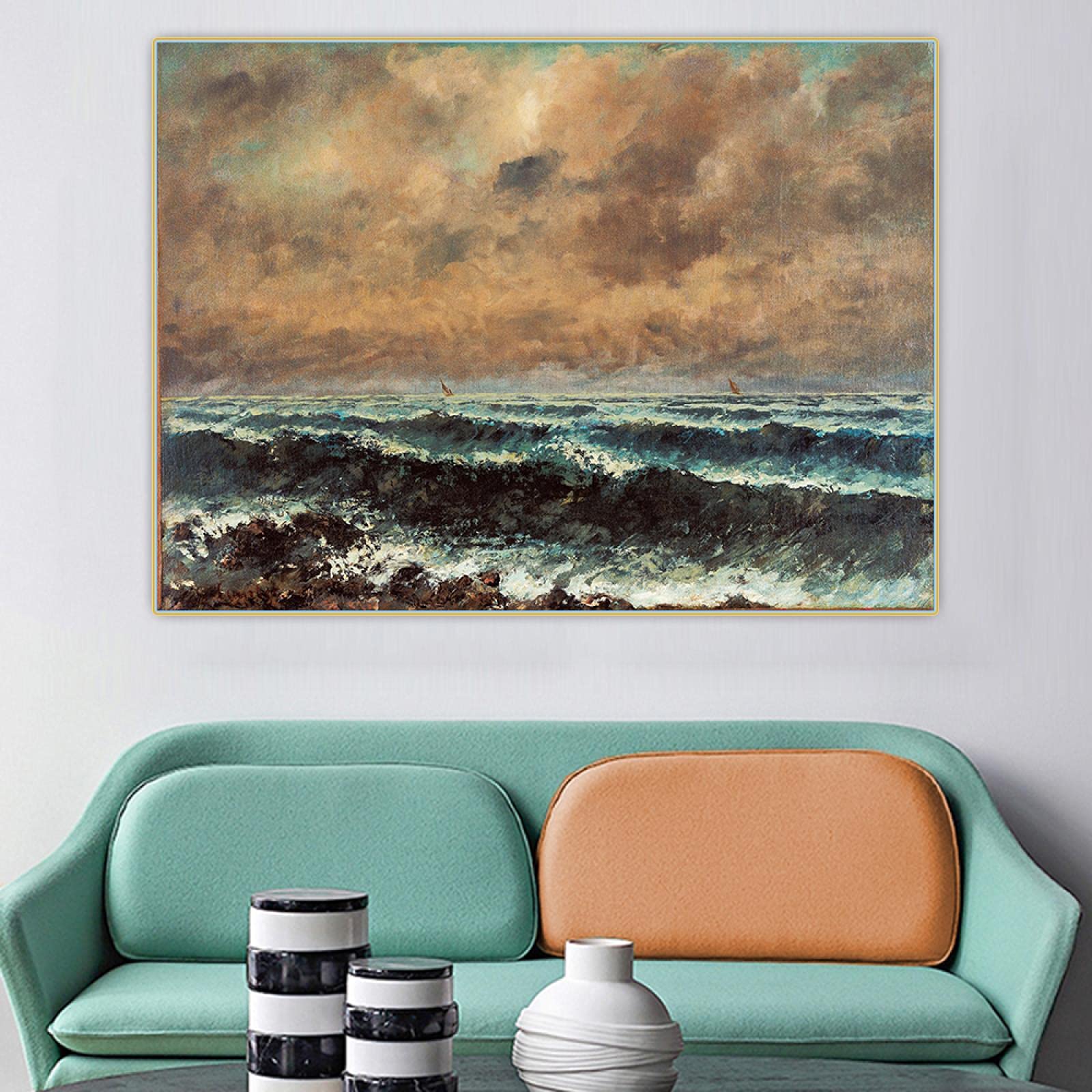 クールペ、秋の海、希少画集画、新品高級額、額装付、状態良好、油彩 風景 Amazon.co.jp: ギュスターヴ・クールベ《秋の海》 キャンバス