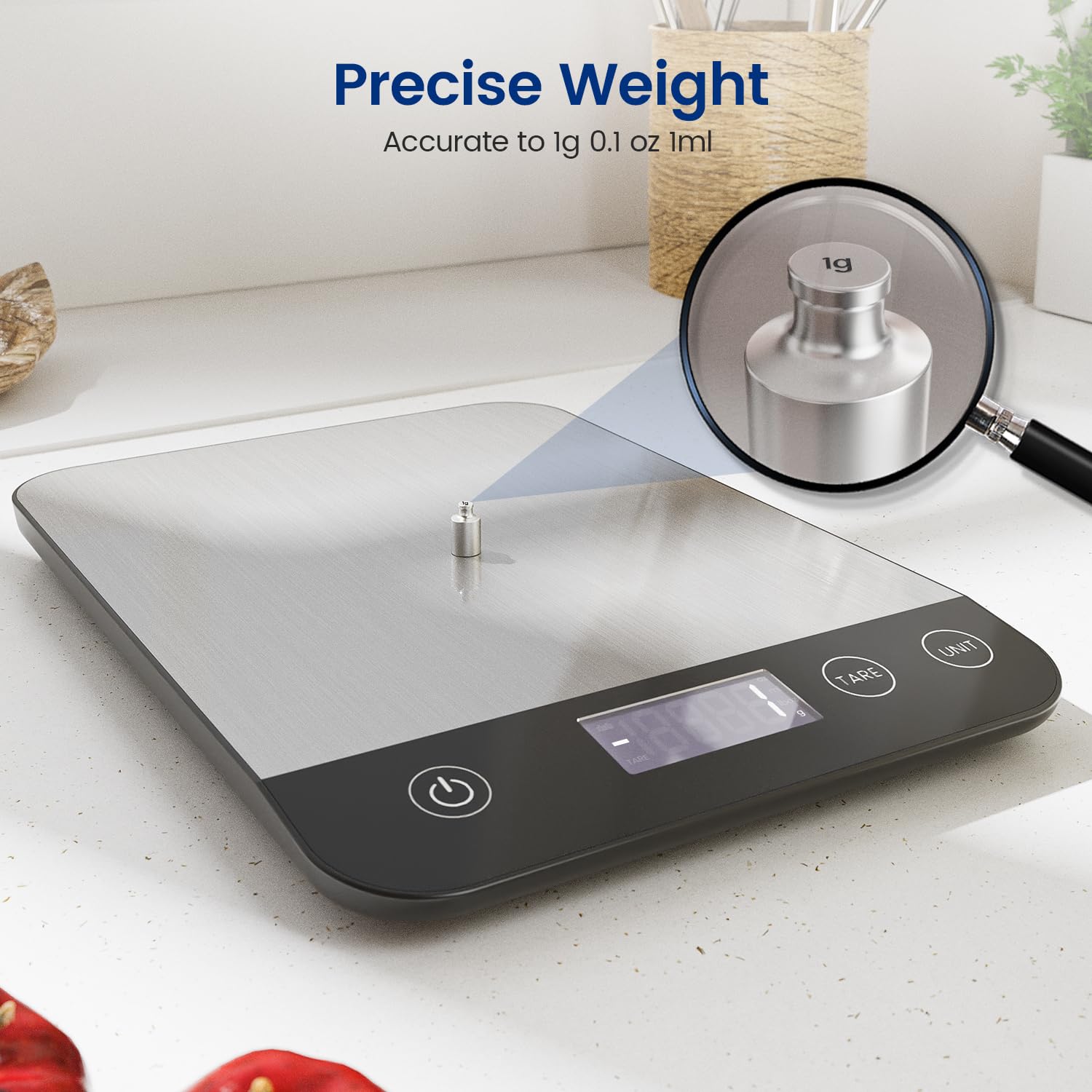 【Ricaricabile & 15KG】 Bilancia Cucina Digitale, USB C Elettronica Bilancia da Cucina,Alta Precisione 1g/0.1oz Bilancia Alimenti, Professionale con Funzione Tare, Batterie Incluse