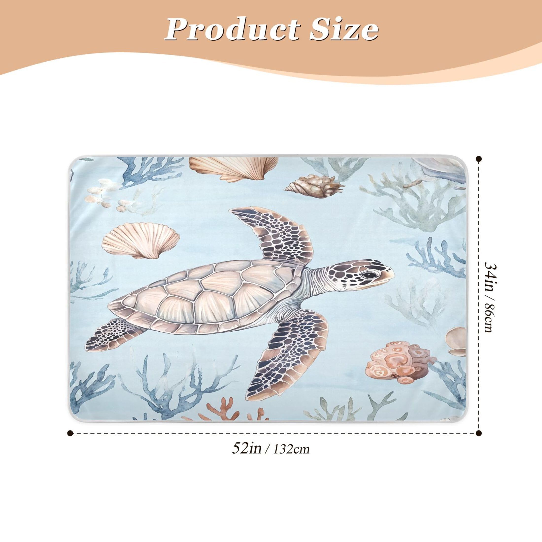 Takiito Watercolor Sea Turtle Bed Pad Reusable Bed Underpad Washable Waterproof Leak-Proof Quick Dry Incontinence Pee Pad for Toddlers Kids Adults Pets 34x52 in