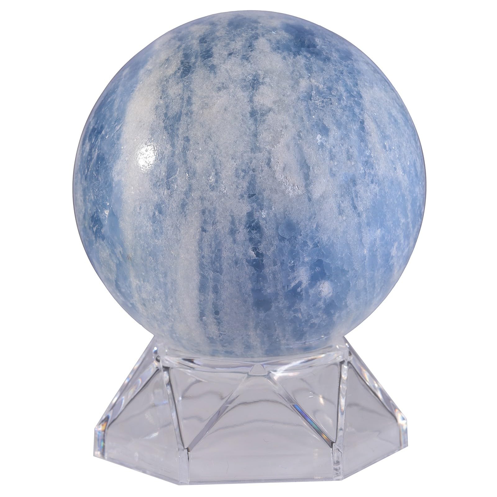 KYEYGWO Natürliche Poliert Blauer Celestit Kristall Kristallkugel mit Acryl Ständer Edelstein Figurine Steinkugel Ornamente für Dekoration Meditation Wahrsagerei, 61-70mm