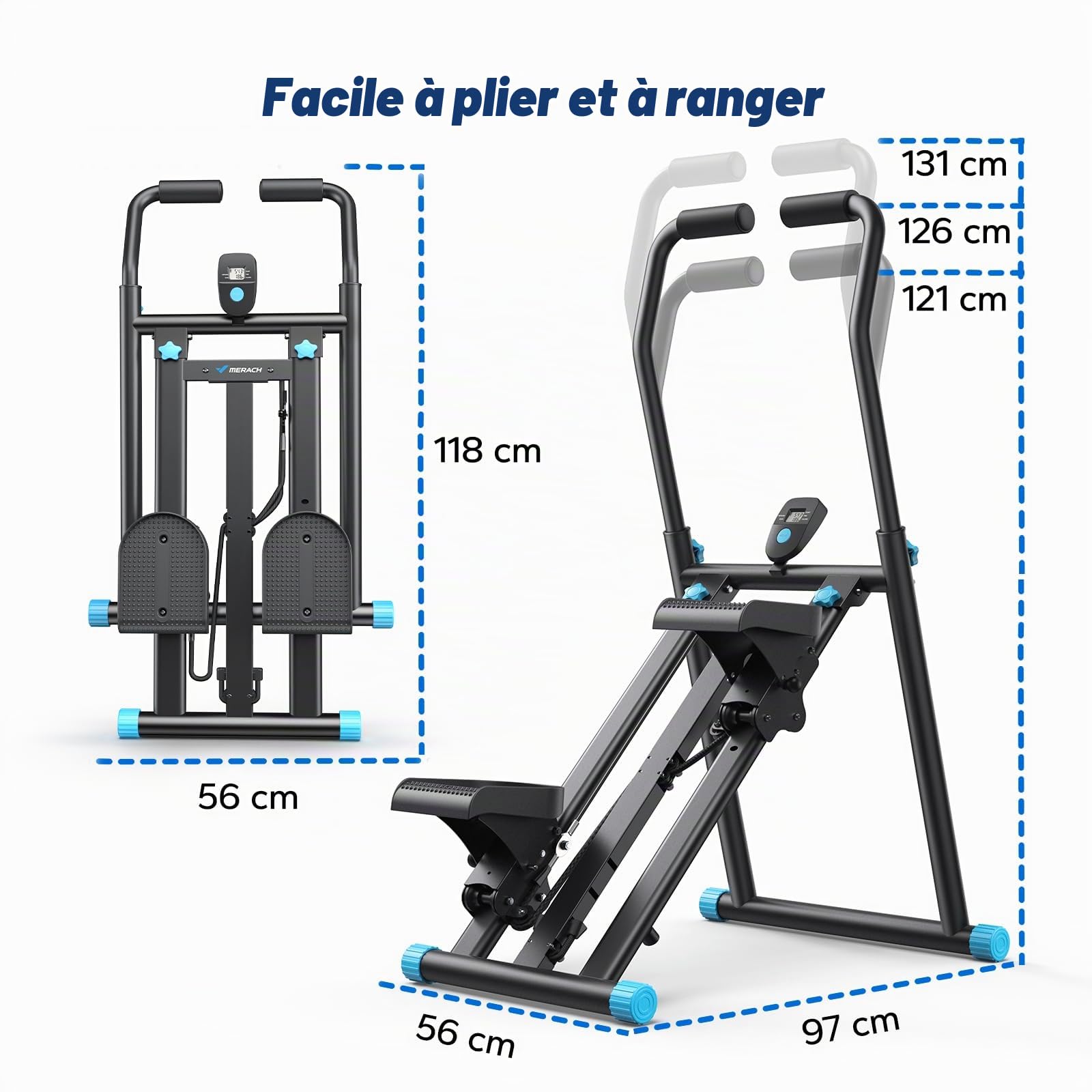 MERACH 2026 Stair Stepper Pro, Stairmaster pour la Maison avec 3 Niveaux de résistance réglables, Machine d'escalade Verticale Pliable avec Guidon réglable pour la Maison, Le Bureau, Appareil de