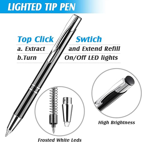 Miniatura 3 de Zonon Bolígrafo de punta iluminada, linterna de escritura LED, luz blanca brillante para escribir en la oscuridad, 3 piezas (luz roja, carcasa negra)