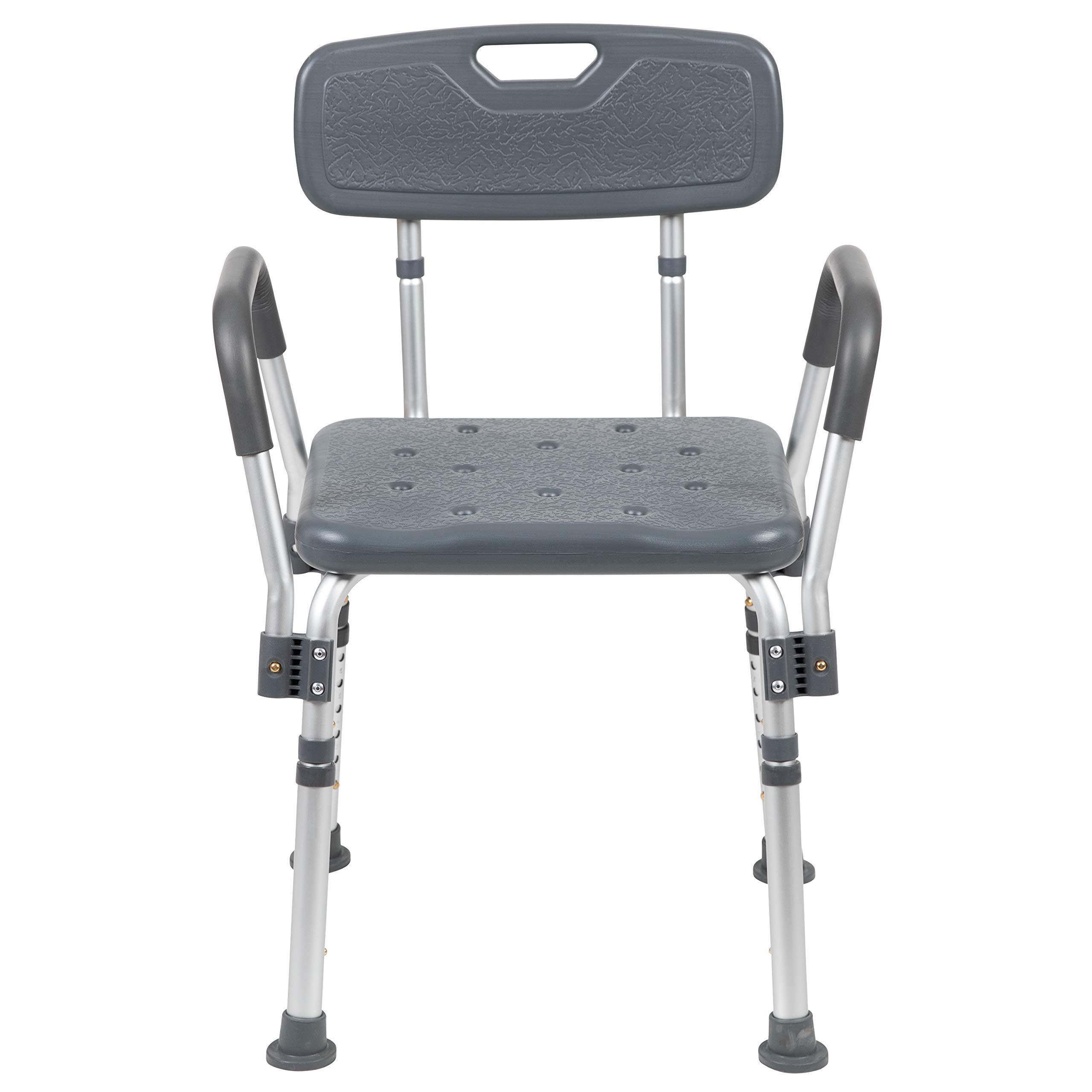 Flash Furniture Hercules Series - Silla de baño y Ducha de 300 Libras de Capacidad Ajustable Gris con Respaldo y Brazos de liberación rápida