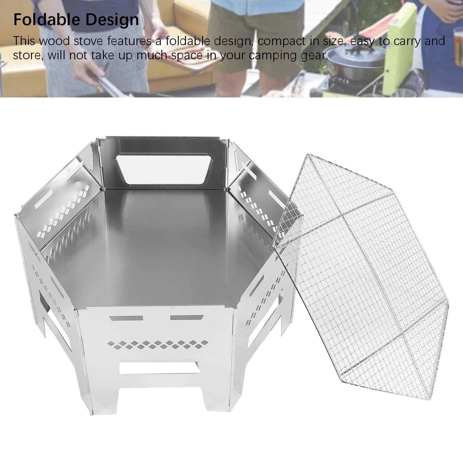 Fockety Składany piecyk na drewno, szerokootwieralny, przenośny piecyk na drewno ze stali nierdzewnej z pokrowcem, wędrówki, piknik, grill, ogrzewanie, gotowanie na świeżym powietrzu
