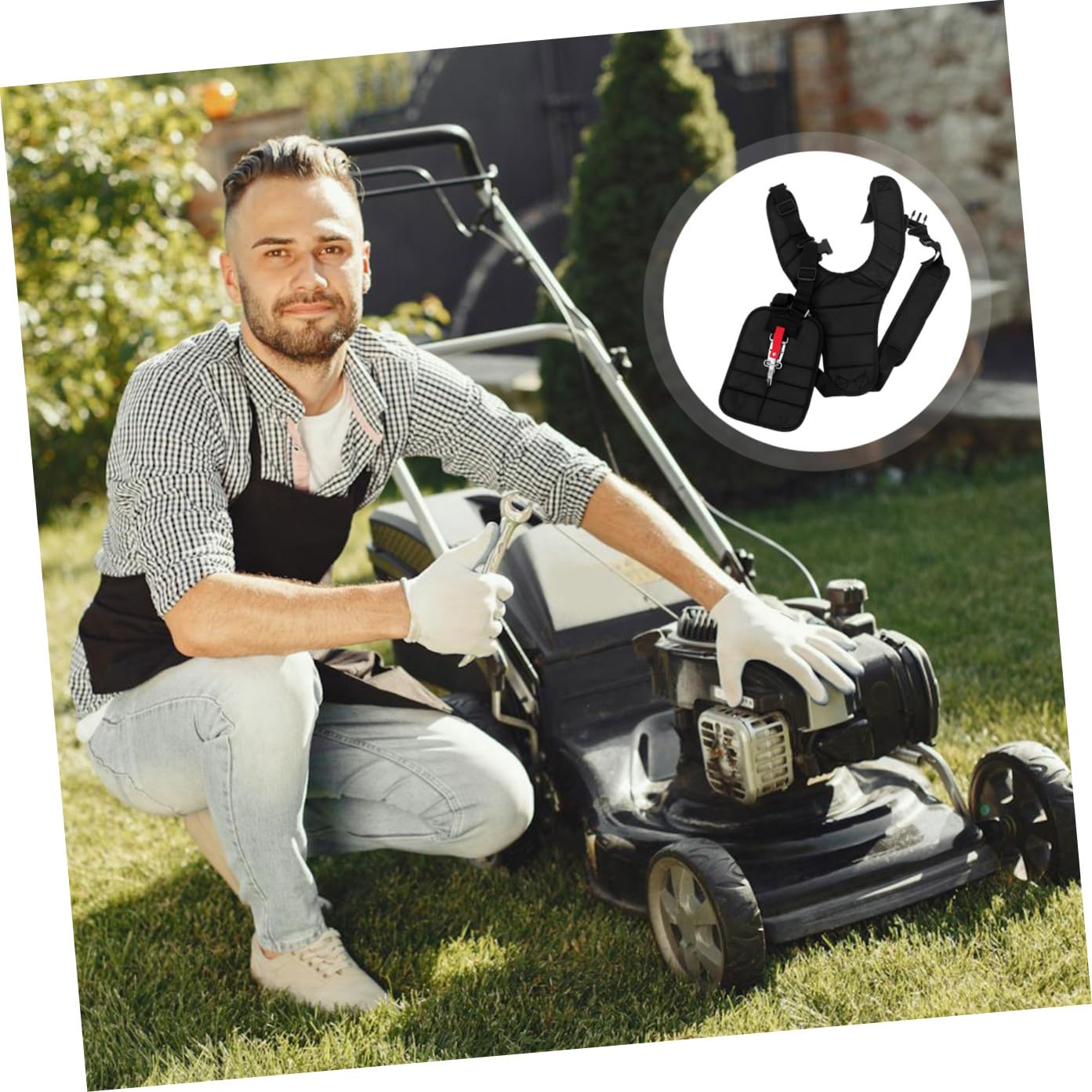 Luxshiny Correa Arnés Desbrozadora Acolchada para Jardín, Cinturón Ajustable de Nailon, Distribución Uniforme de Carga, Compatible Múltiples Modelos, Alivio de Tensión en Hombros y Cintura