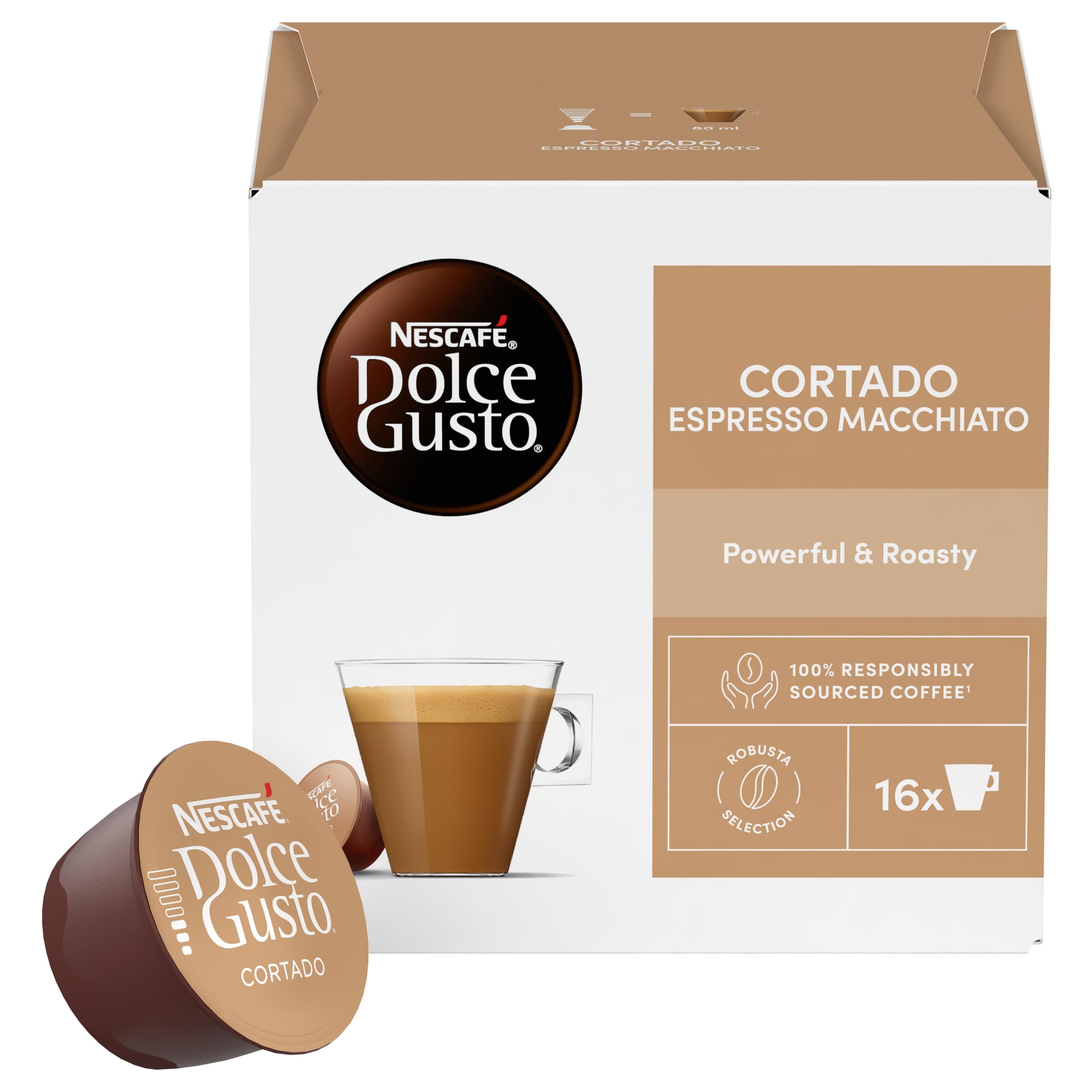 NESCAF? Dolce Gusto Cortado Espresso Macchiato, Caff? Macchiato, 6 Confezioni da 16 Capsule (96 Capsule)