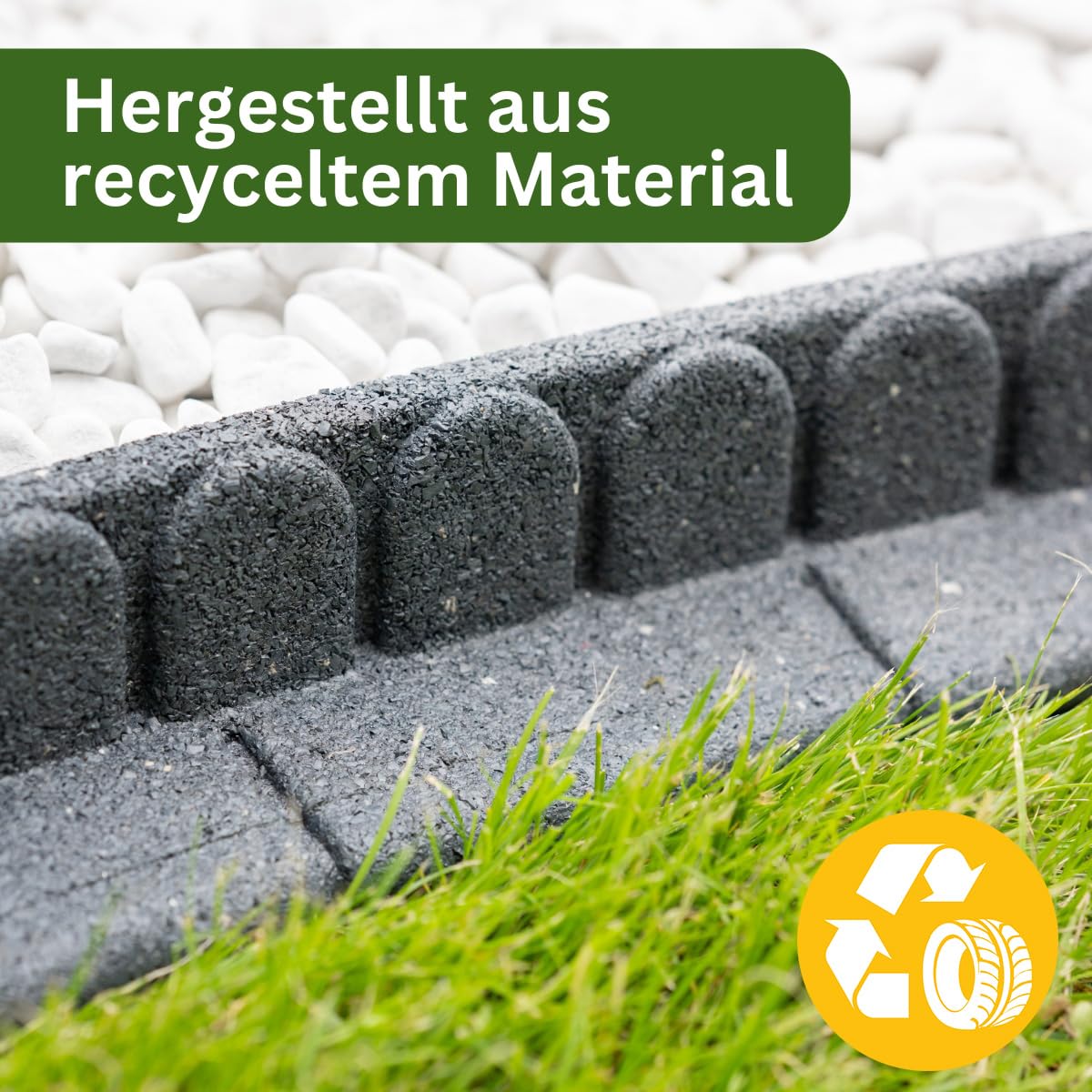 Rasenkante 120 x 7 x 8 cm | Flexible Beetein fassung | Beetumrandung Garten | Mähkante Raseneinfassung | Steinmotiv | grau