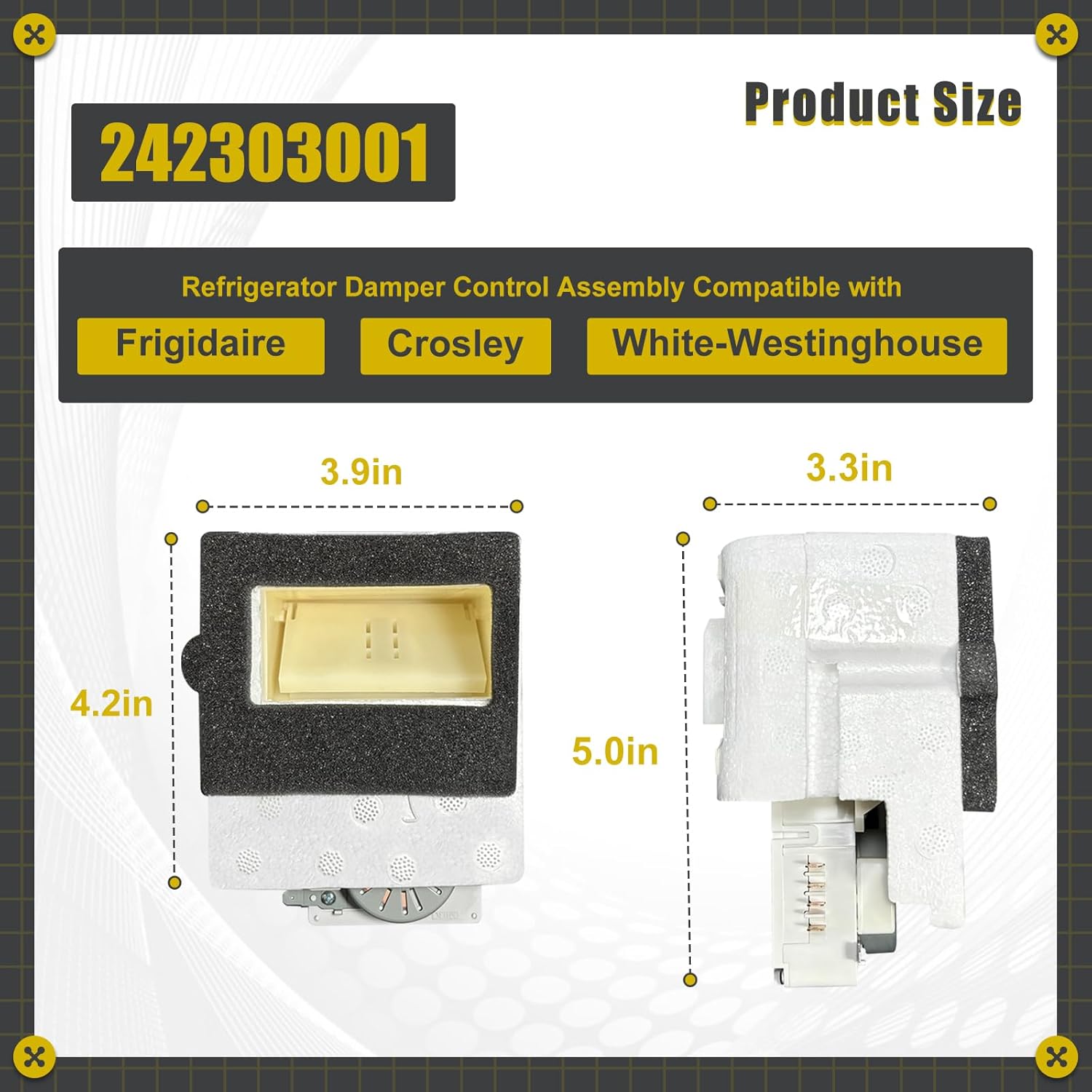 242303001 Refrigerator Damper Control Assembly Compatible with Frigidaire White-Westinghouse Crosley, Replacement Part PD00029645 3016452 AP5788340 PS8746718 EAP8746718 NTBE001ZA1 242283901