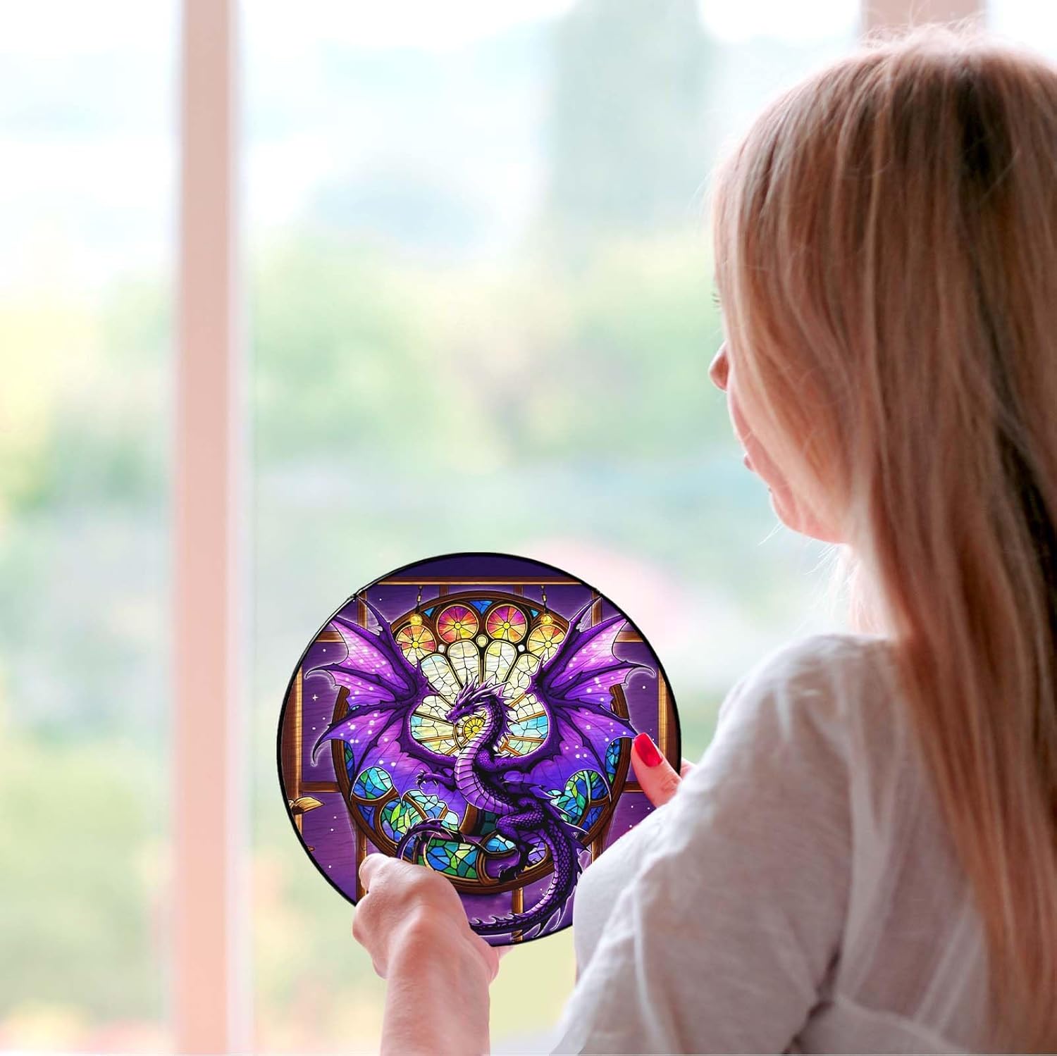 Purple Dragon Stained Glass Window Hanging Dragons SunCatcher Dragon Lovers Gifts for Kid Room Decor Handmade SunCatcher Decoration for Home Decor, 7.87inch - Image 3