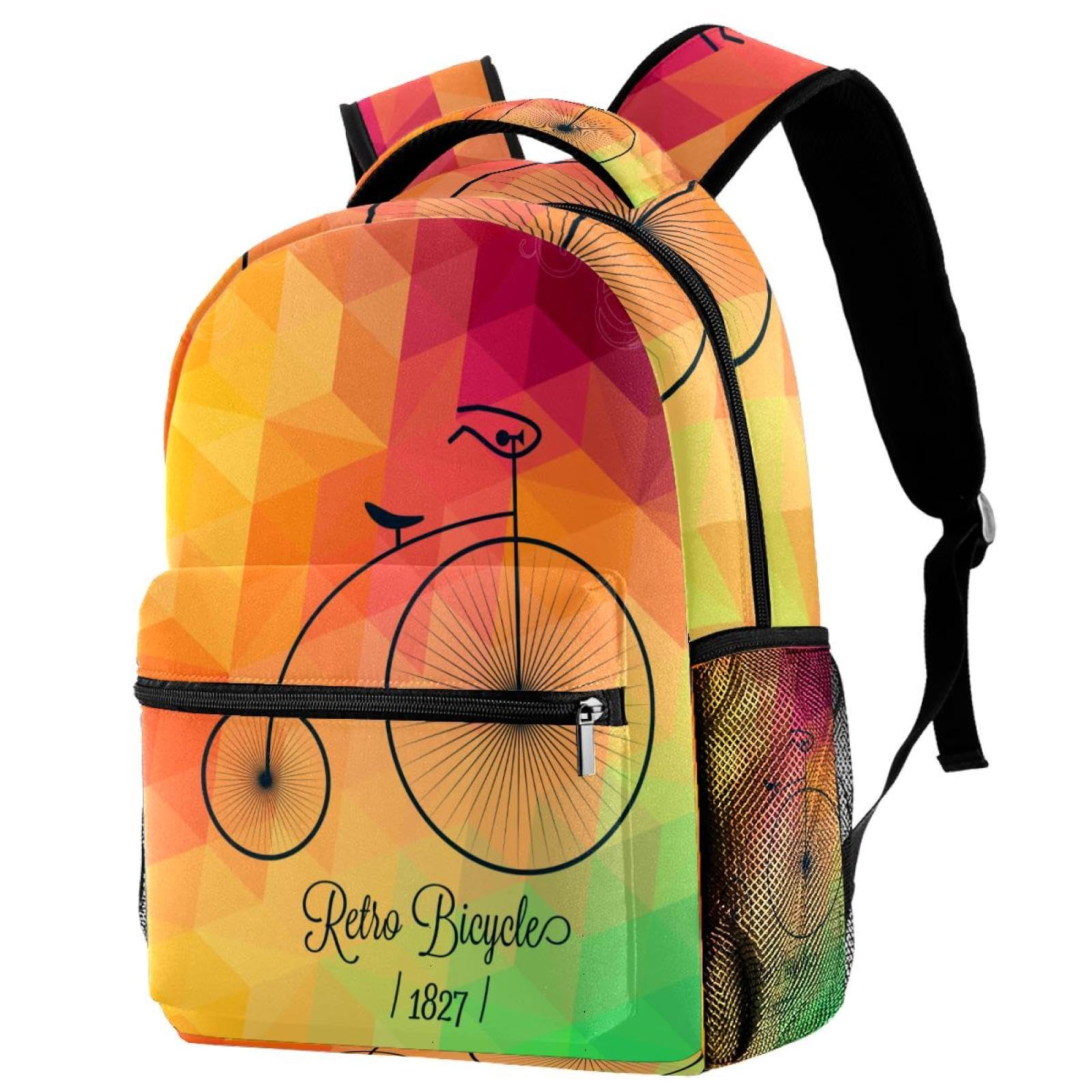Sac à dos d'école multicolore de 40cm pour ados et vélo rétro