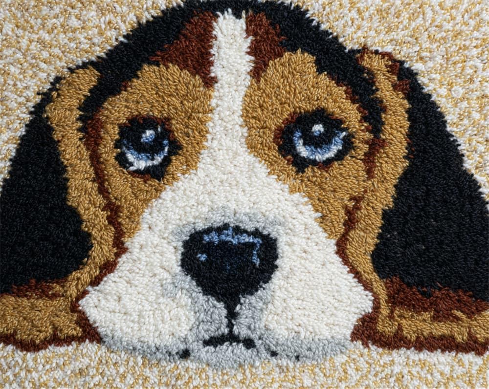 Kitquiver Latch Hook Kits for Adults Rug Beagle Crafts Crochet Yarn with Pre-Printed DIY Handmade Embroidery Needlework for Home Decoration 15X20In